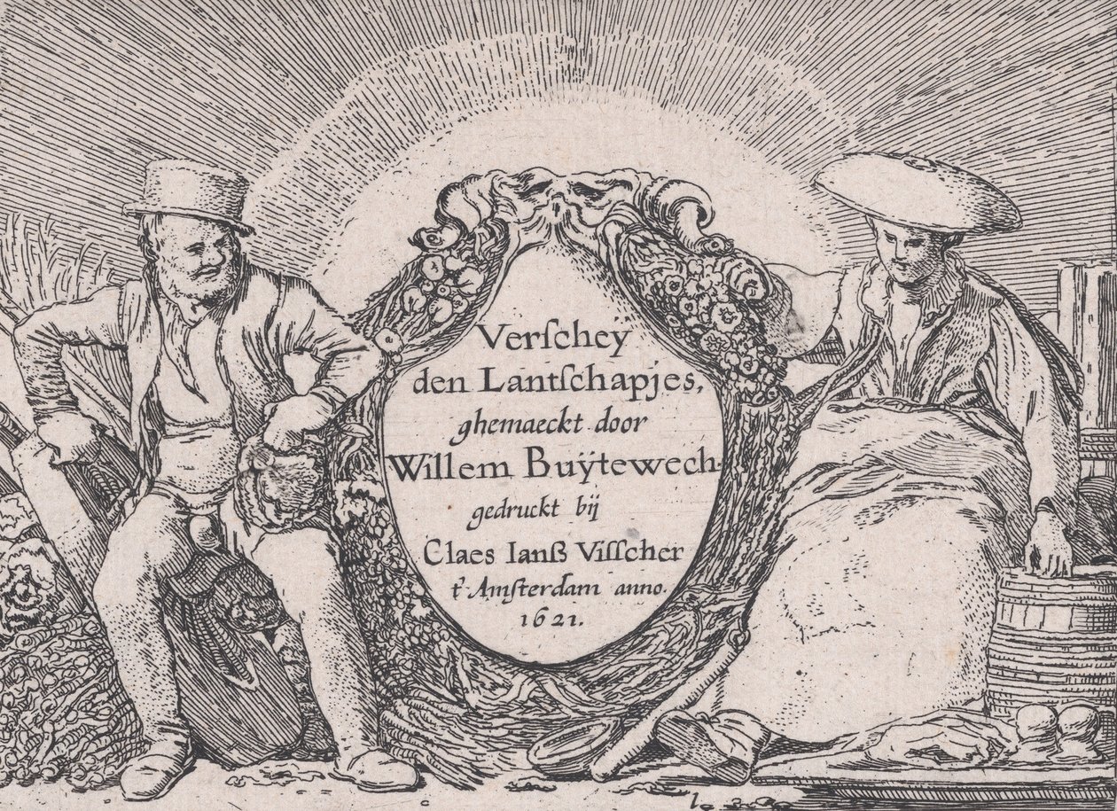 Página de Título, de Verscheyden Landtschapjes Varios Pequeños Paisajes, Placa 1 de Willem Pietersz. Buytewech