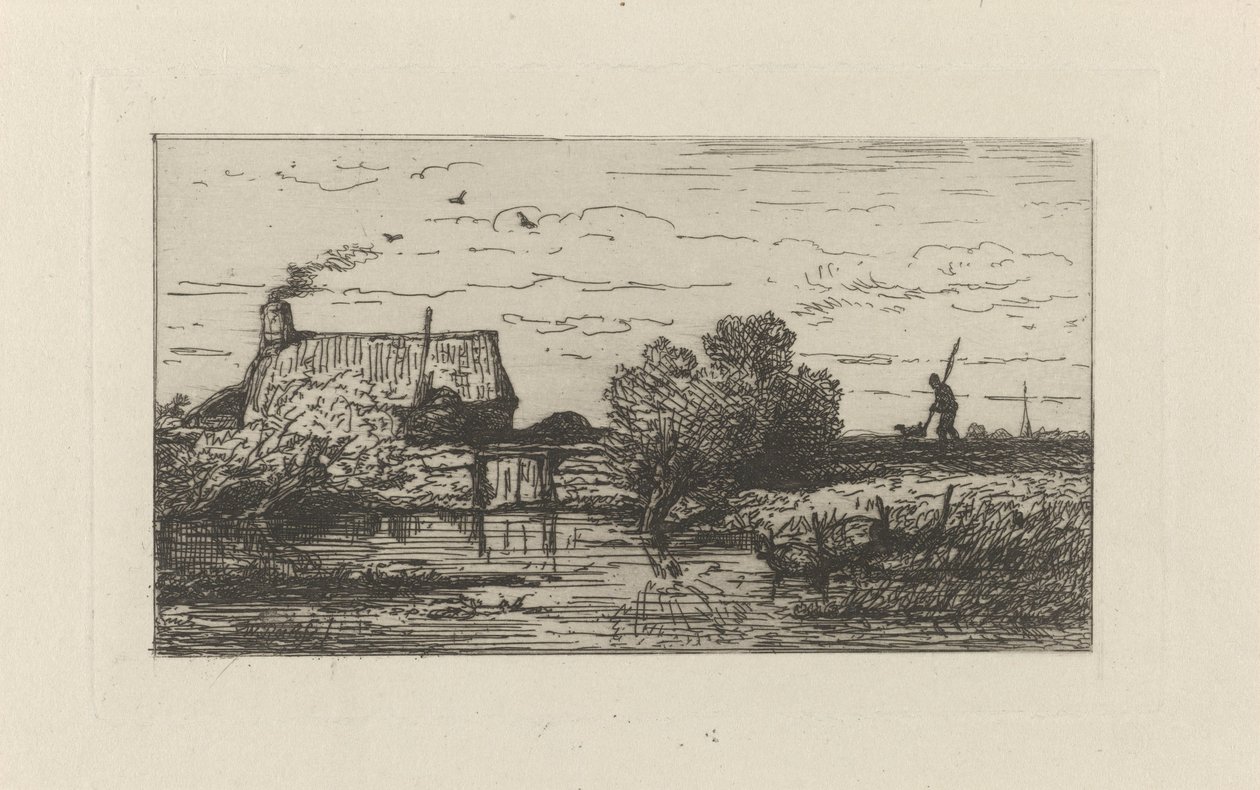 Vista de una granja en el agua de Willem Roelofs (I)