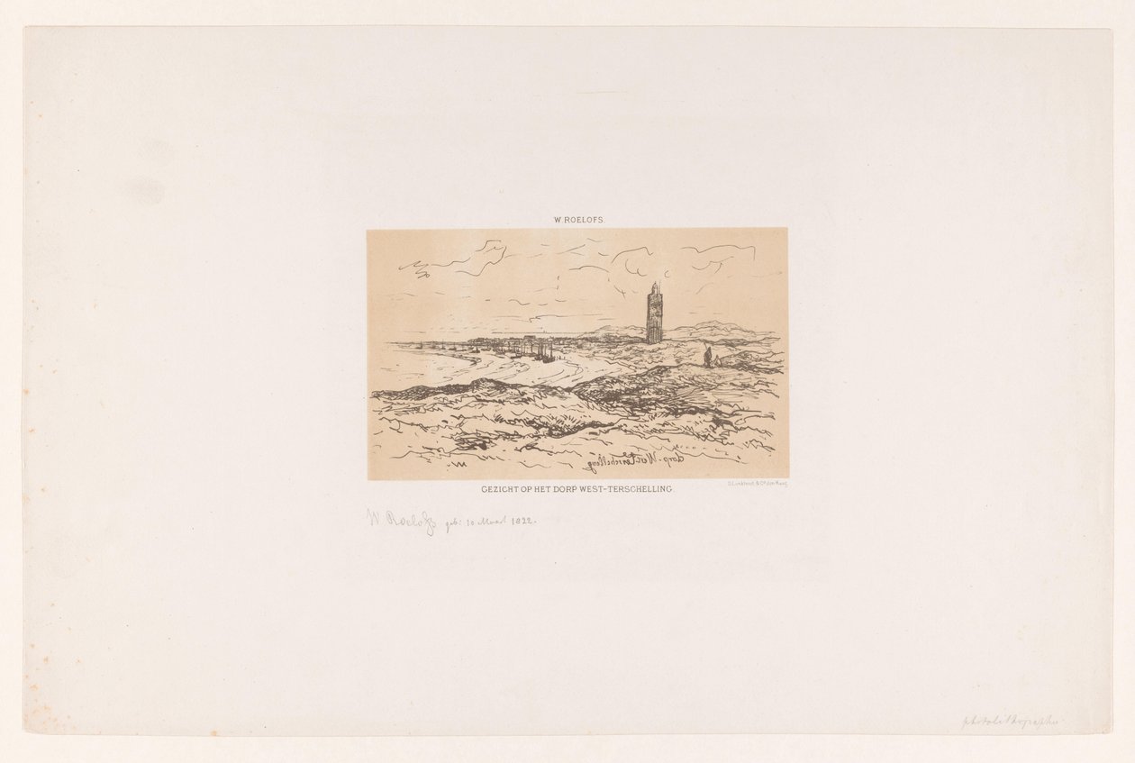 Vista del pueblo de West-Terschelling (título sobre objeto) de Willem Roelofs (I)