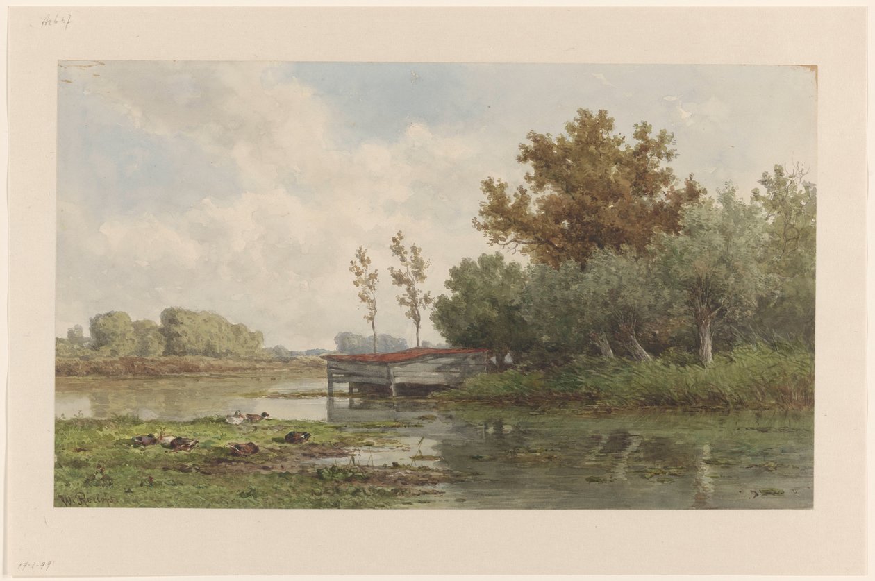 Paisaje con agua y patos de Willem Roelofs (I)