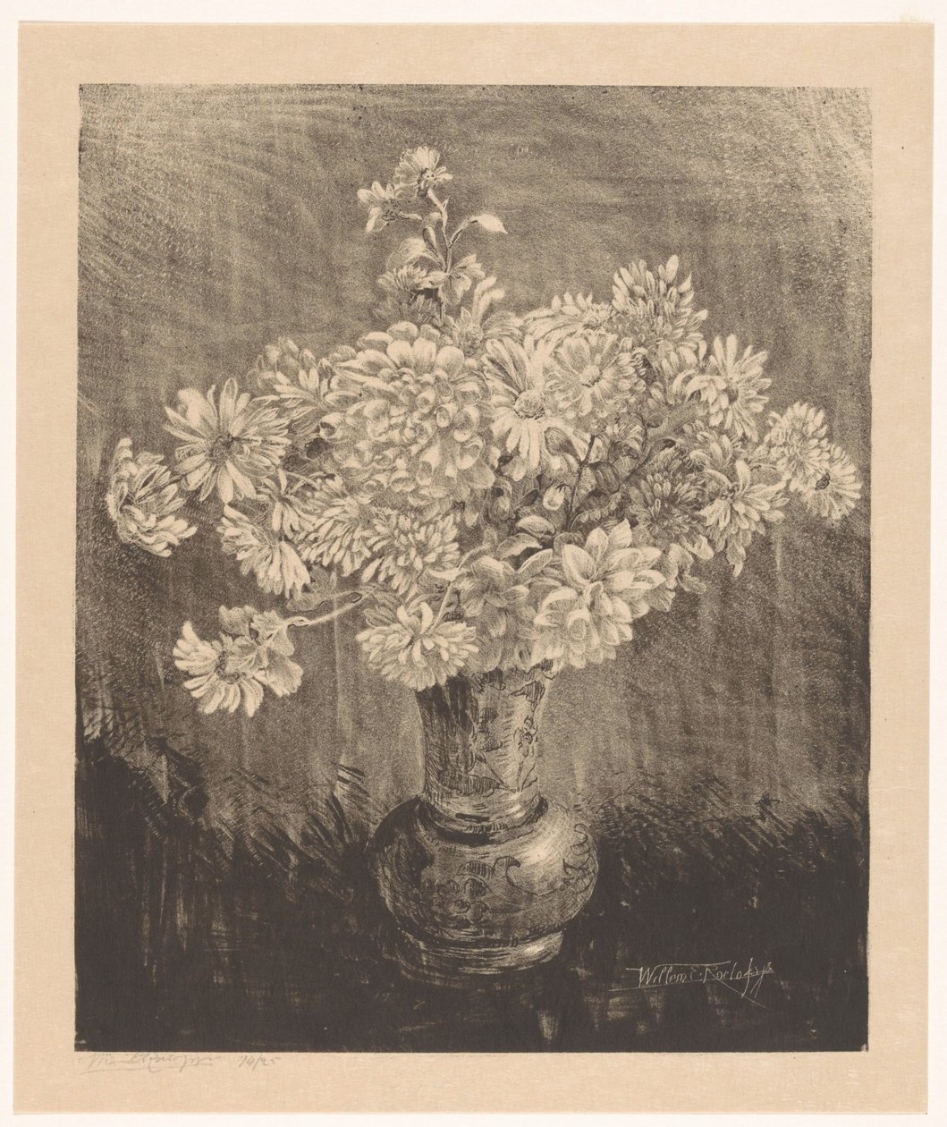 Crisantemos en un jarrón de Willem Roelofs (II) (signed by artist)