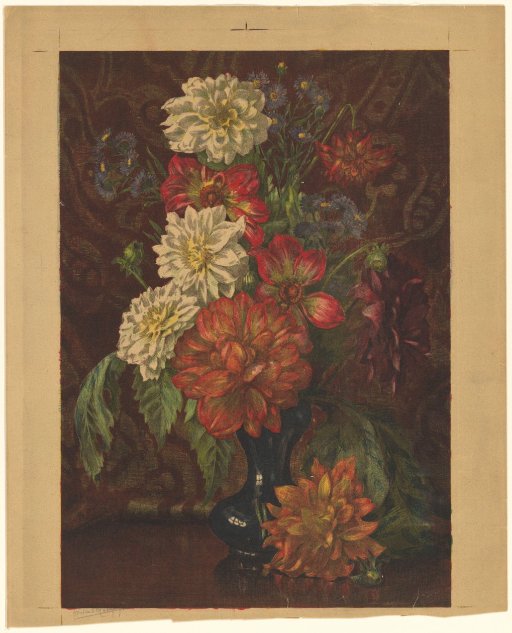 Jarrón con dalias de Willem Roelofs (II) (signed by artist)