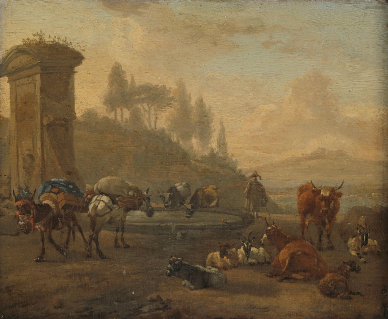 Ganado junto a una fuente de Willem Romeyn