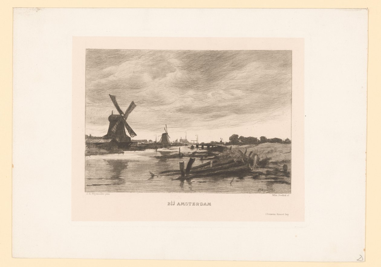 Paisaje con molinos a lo largo de un canal
Cerca de Ámsterdam (título en el objeto) de Willem Steelink (II)