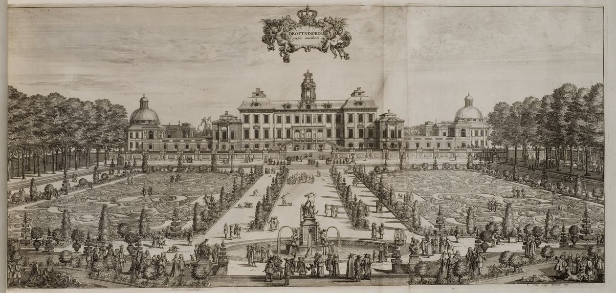 El palacio y jardín de Drottningholm vistos desde el sur de Willem Swidde