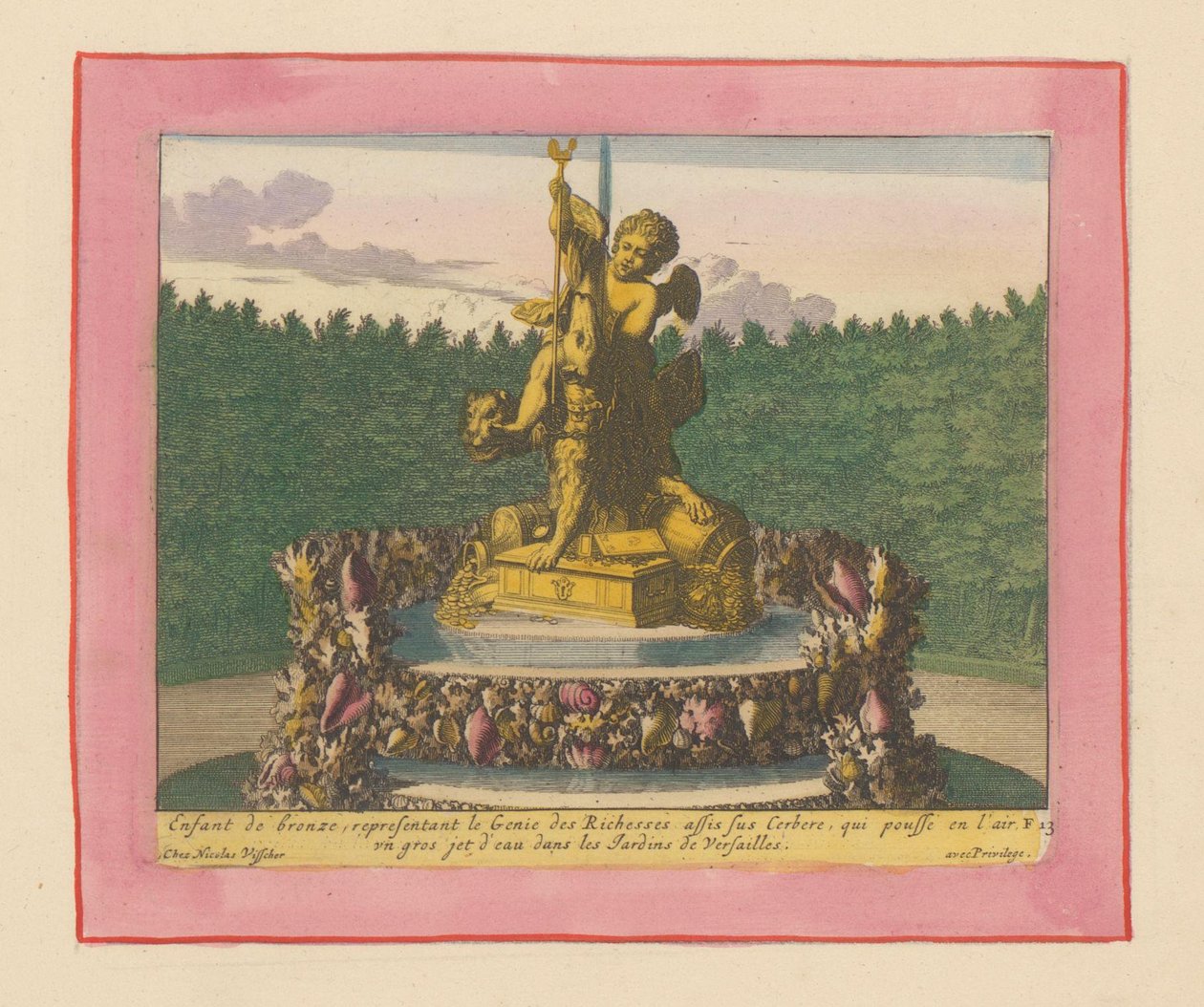 Brunnen mit einem Putto als Personifikation des Reichtums, sitzend auf Cerberus de Willem Swidde