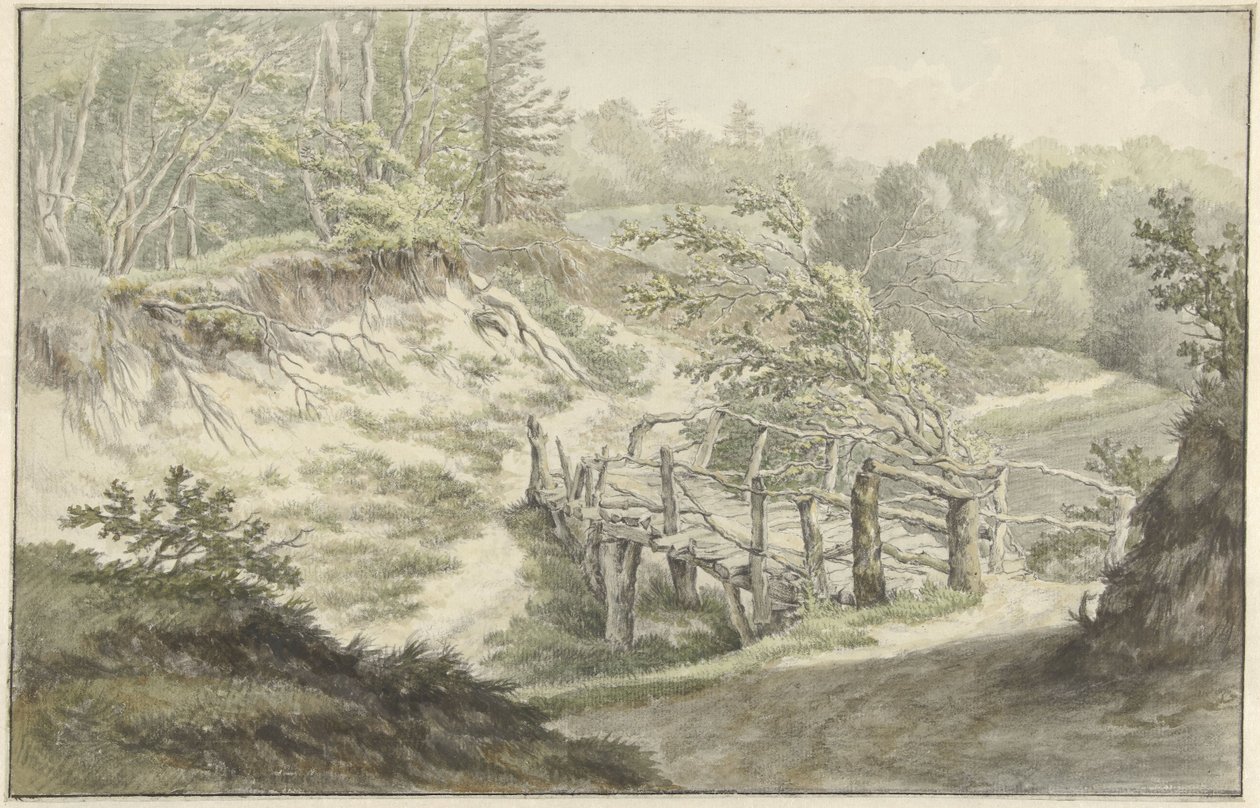 Paisaje de dunas con puente de madera de Willem Uppink