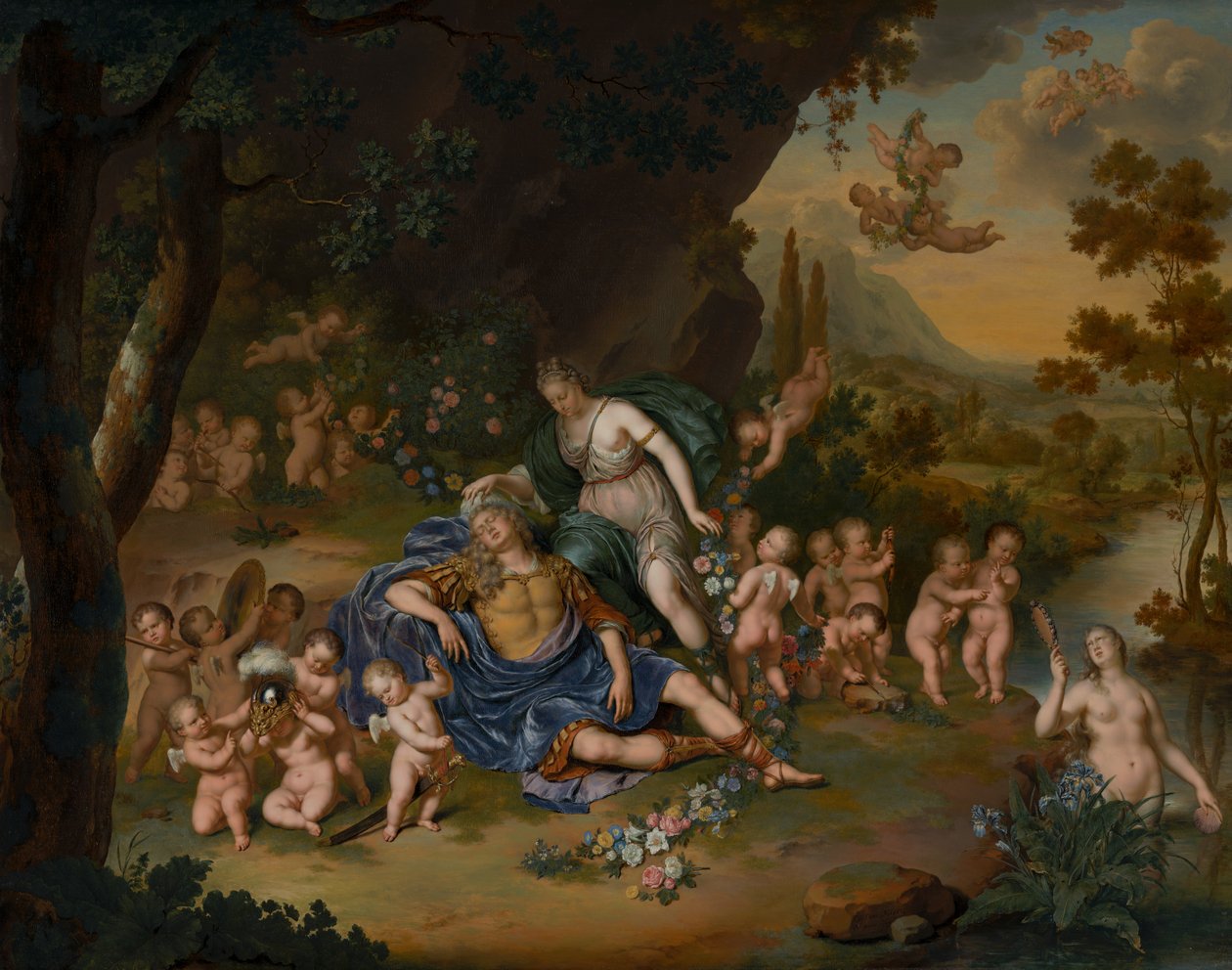 Armida atando al dormido Rinaldo con flores de Willem Van Mieris