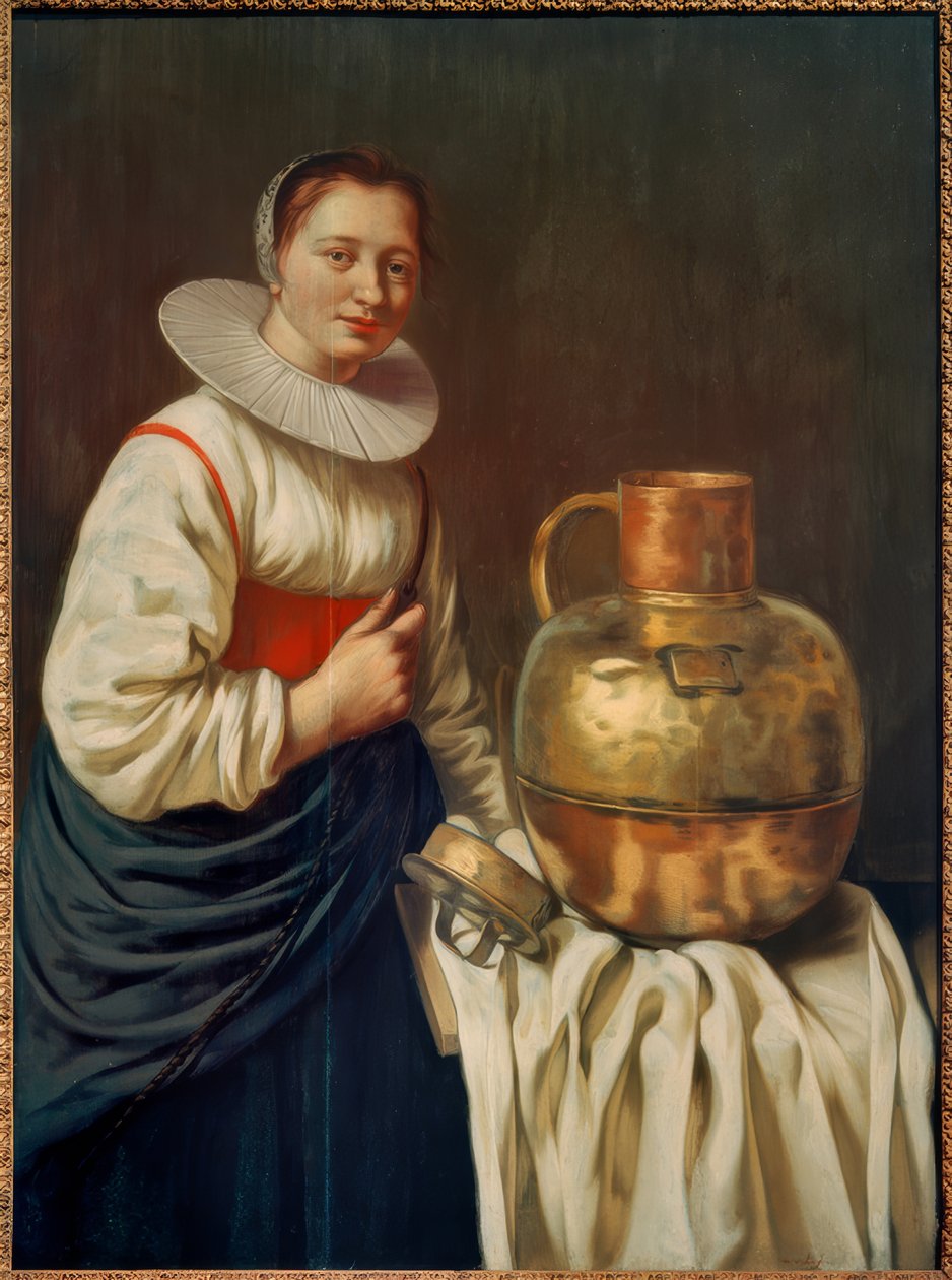 Una mujer con jarra de cobre de Willem Van Odekercken
