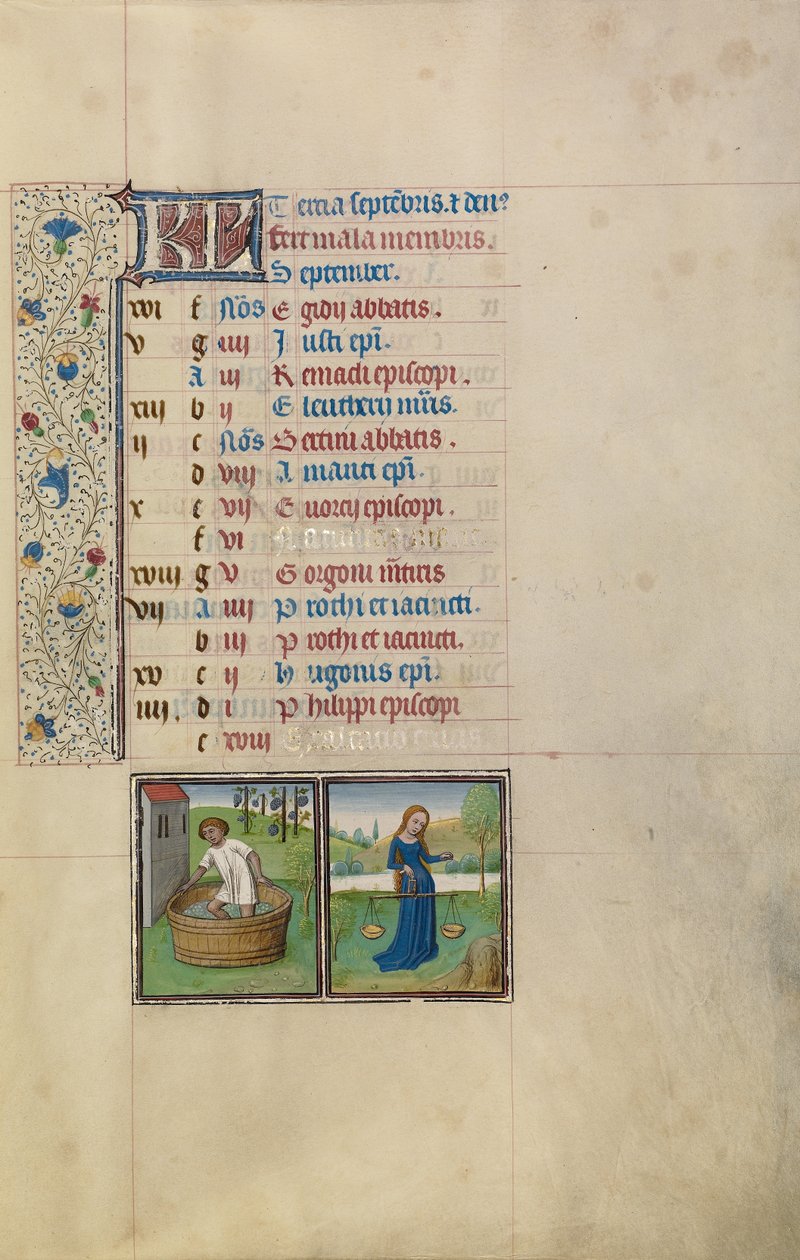 Página del calendario de septiembre; Hacer vino; Libra de Willem Vrelant