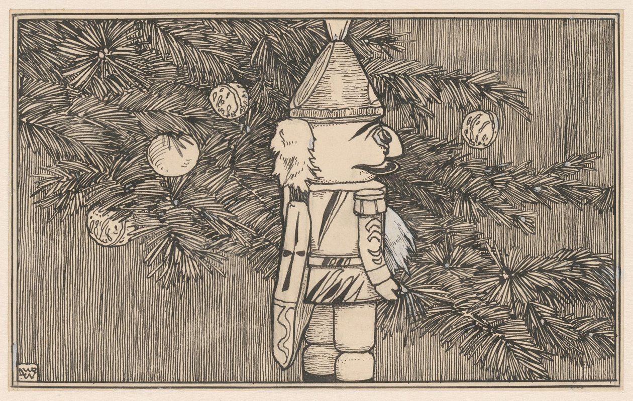 Cascanueces con capa de húsar junto a un árbol de Navidad de Ludwig Willem Reymert Wenckebach