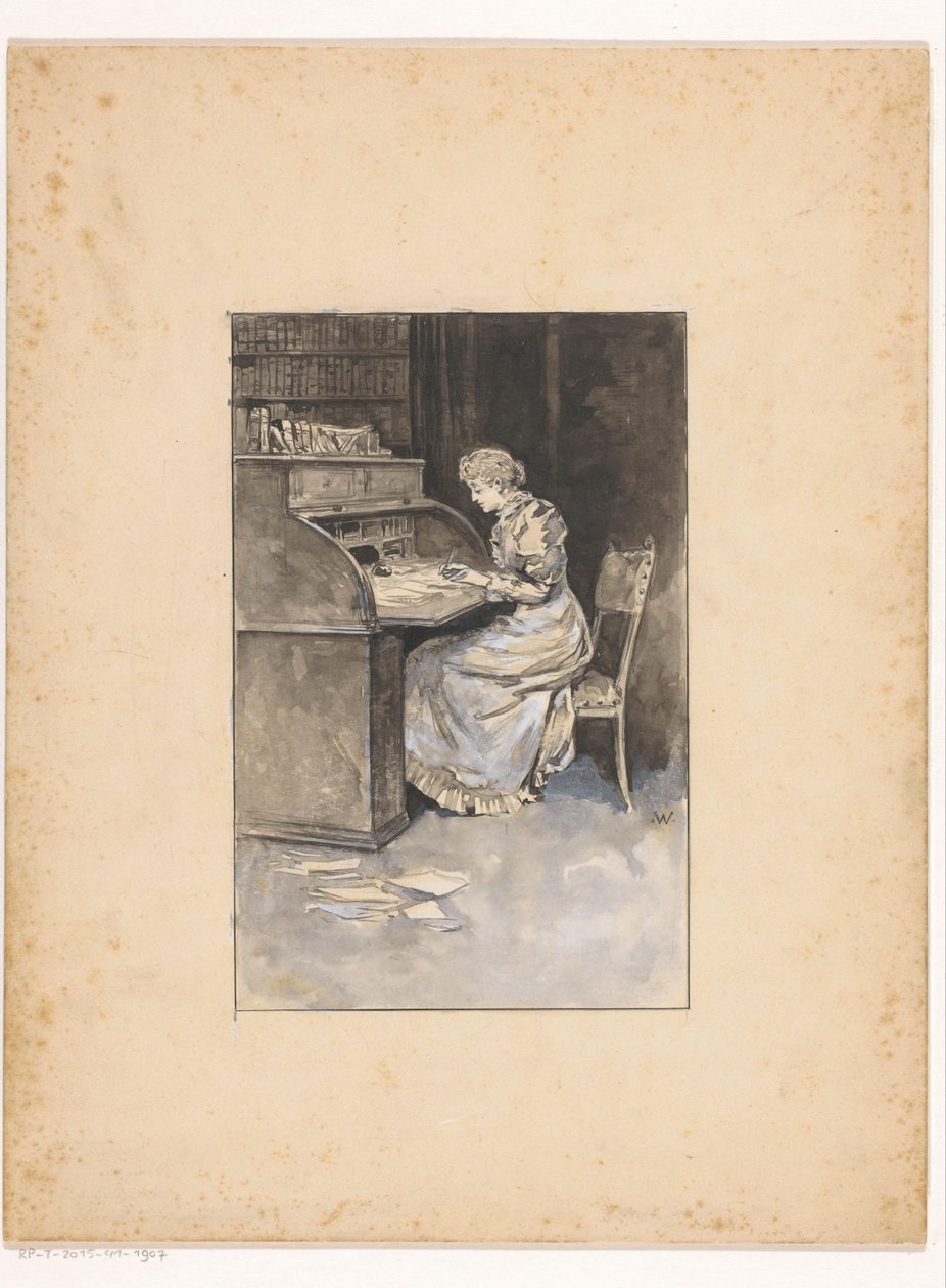 Mujer escritora de Ludwig Willem Reymert Wenckebach