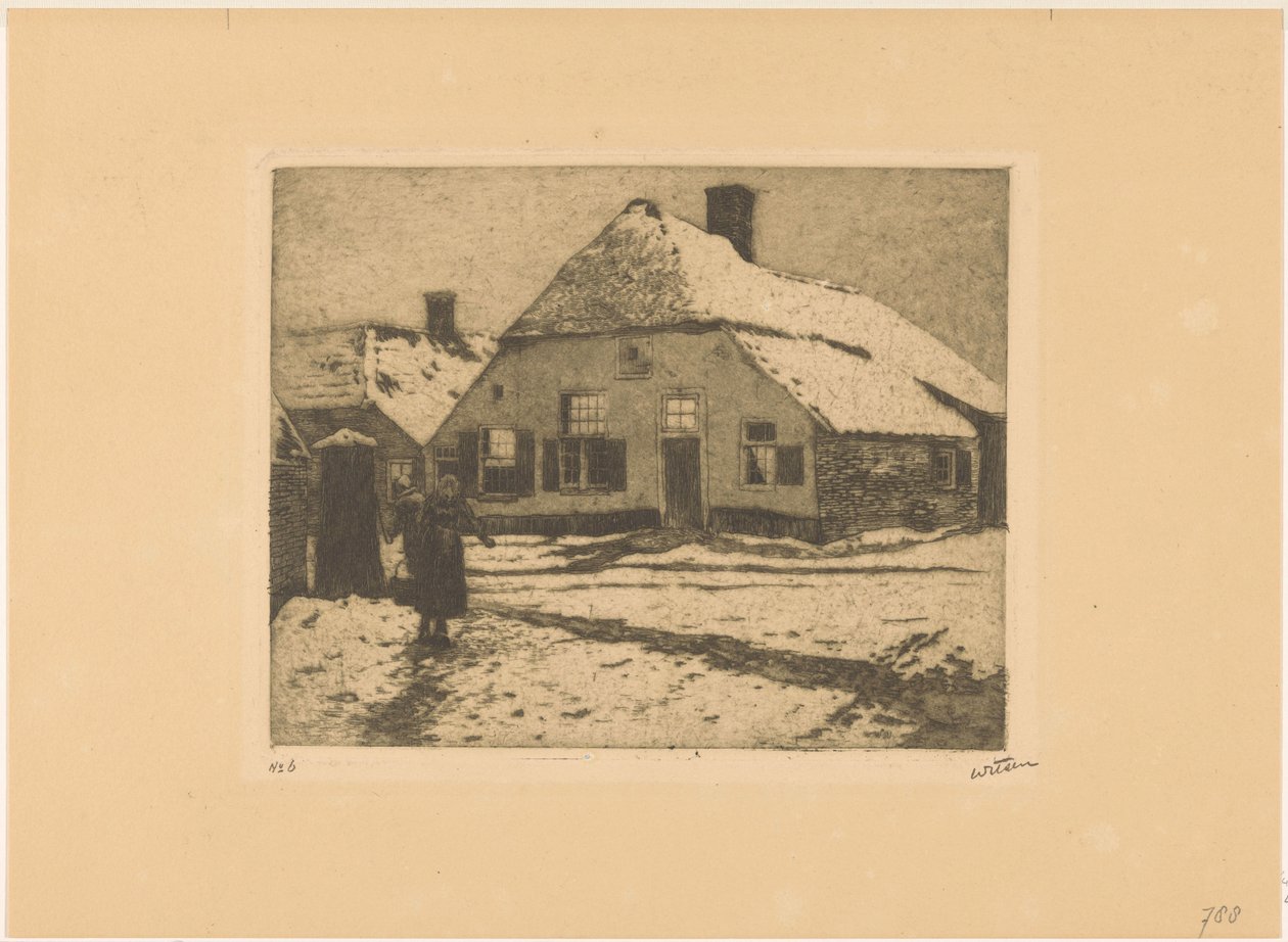 Casas cubiertas de nieve en una carretera de Ede de Willem Witsen (signed by artist)
