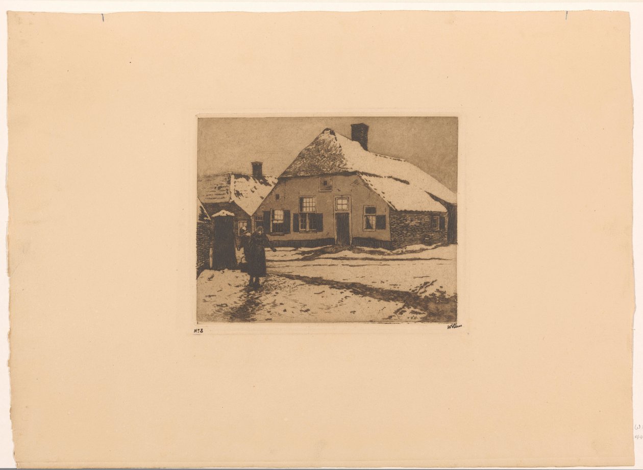 Casas cubiertas de nieve en una carretera de Ede de Willem Witsen (signed by artist)