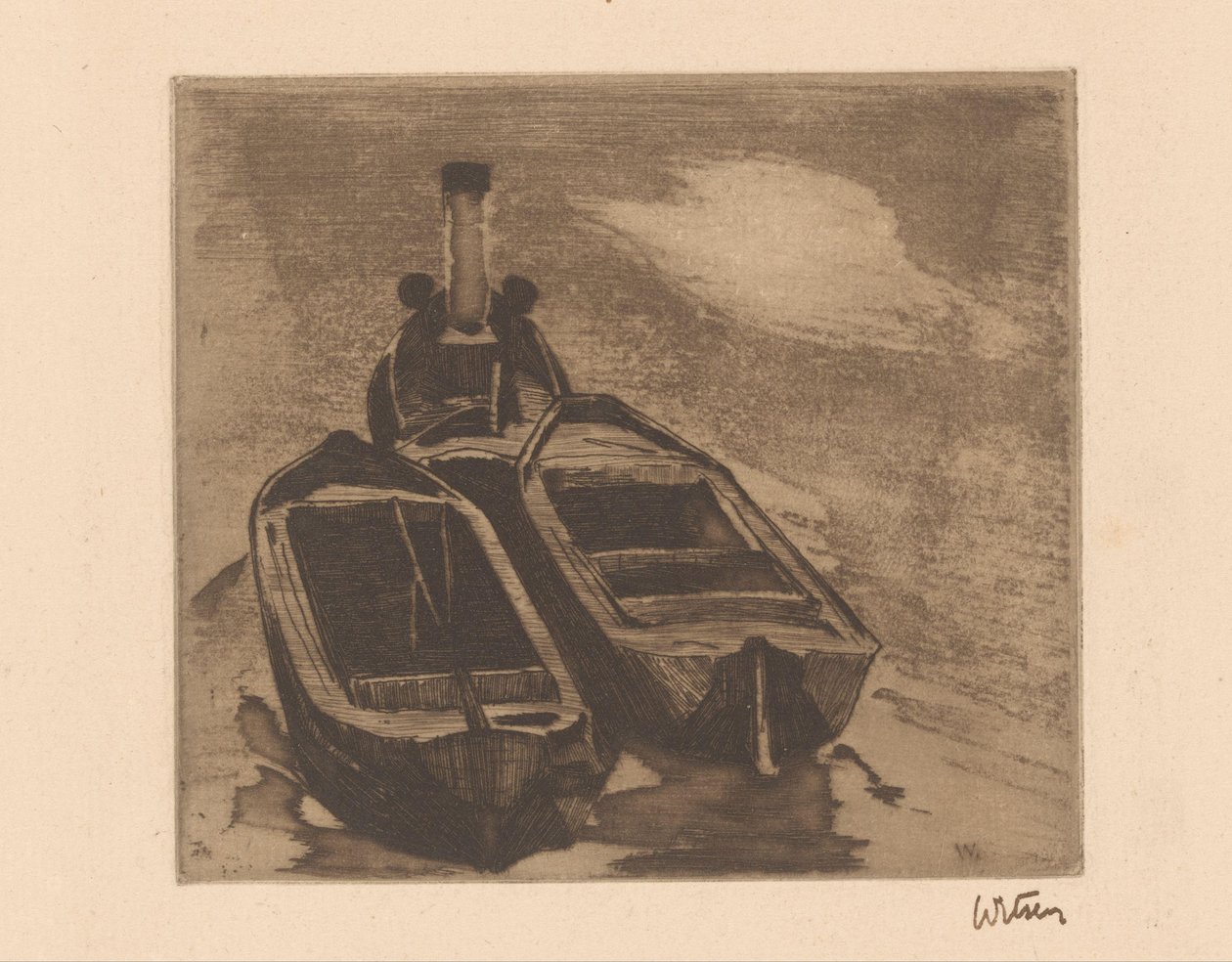 Remolcador con dos barcazas de Willem Witsen (signed by artist)