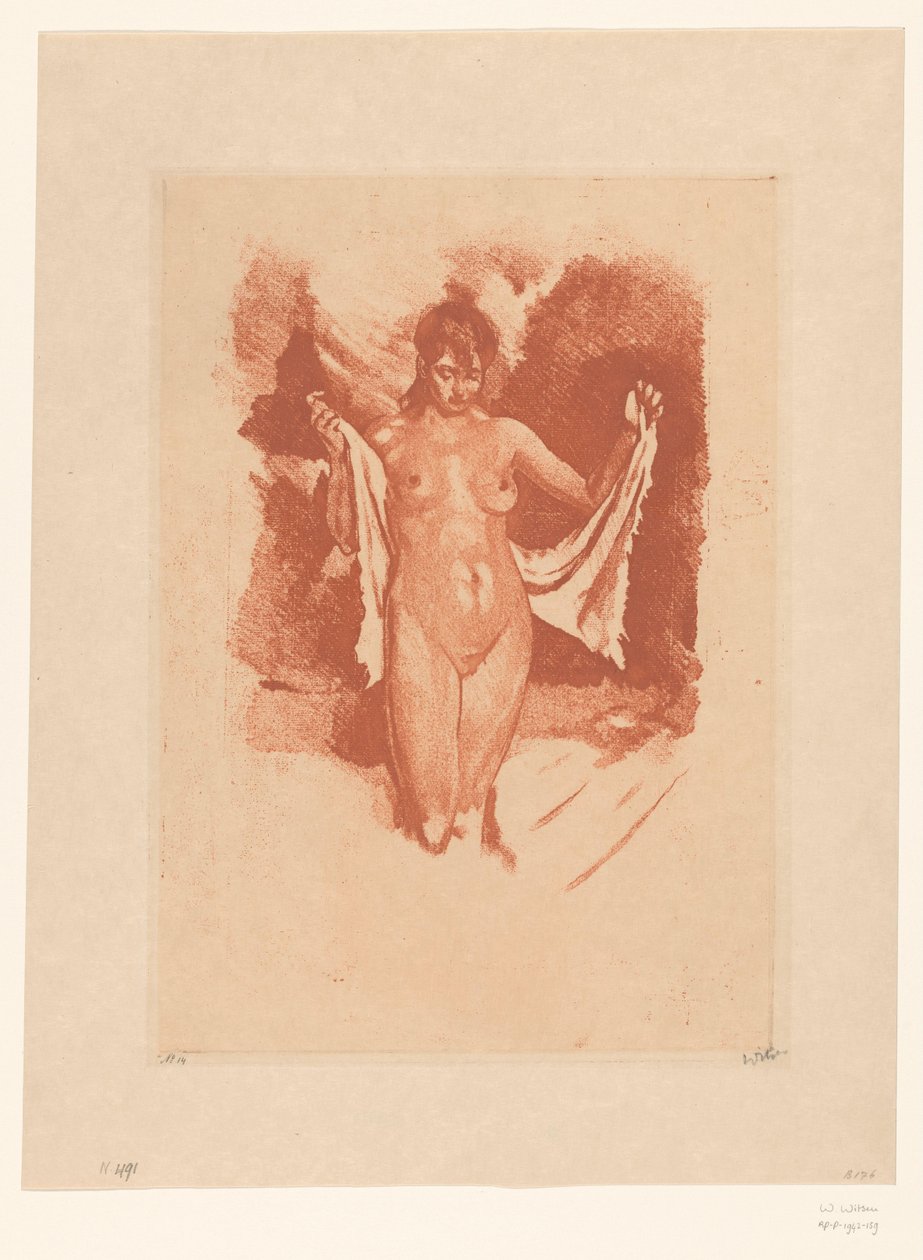 Mujer desnuda de pie secándose de Willem Witsen (signed by artist)