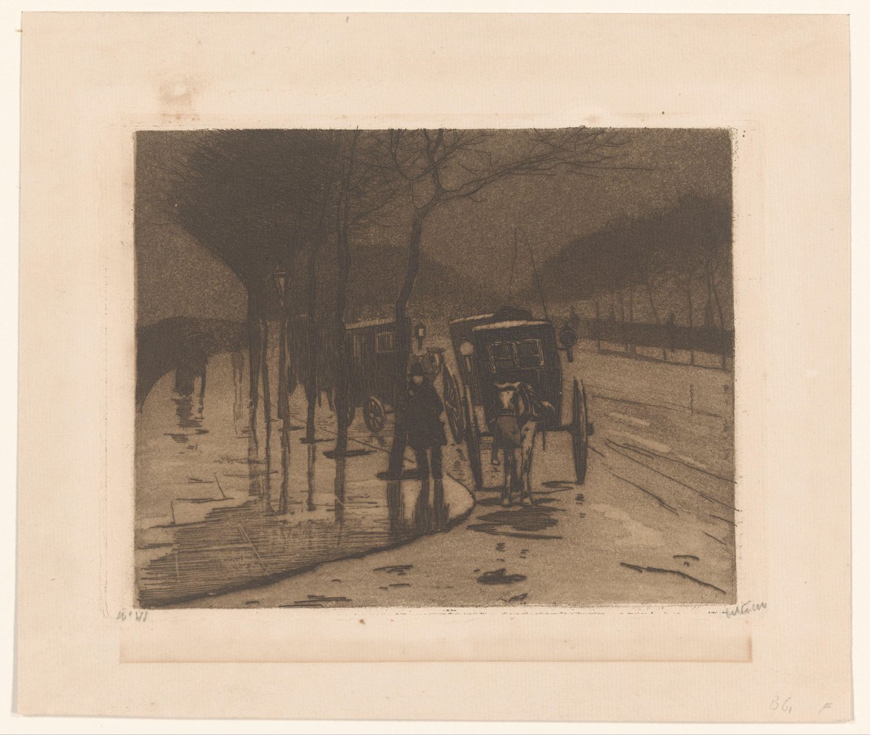 Esperando carruajes en el Victoria Embankment en Londres de Willem Witsen (signed by artist)