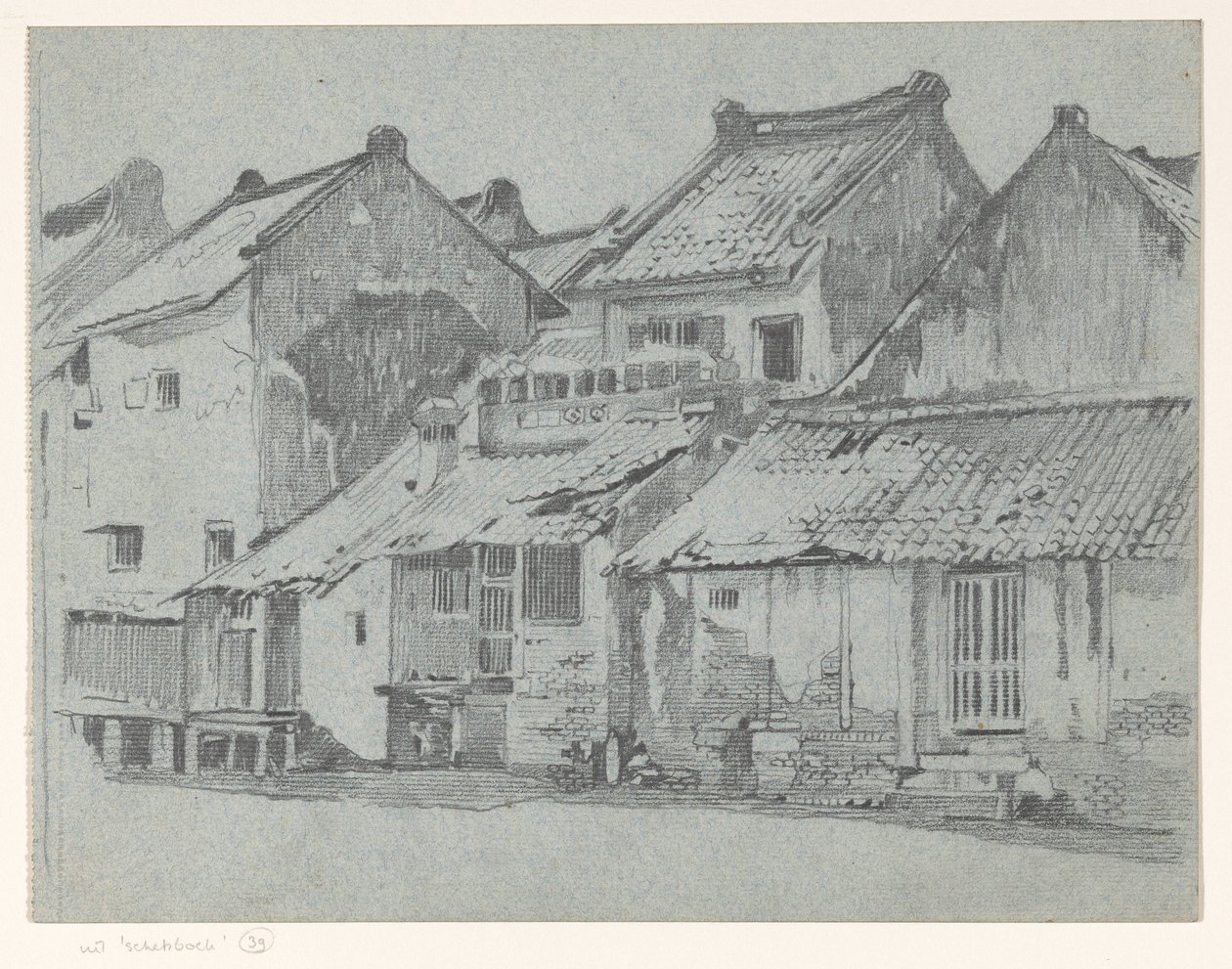 Fachadas traseras de casas en un río en Batavia de Willem Arnoldus Witsen