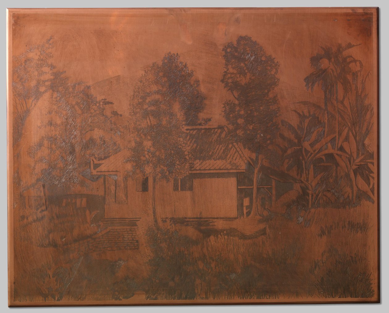Buitenzorg, casa con un volcán al fondo de Willem Arnoldus Witsen