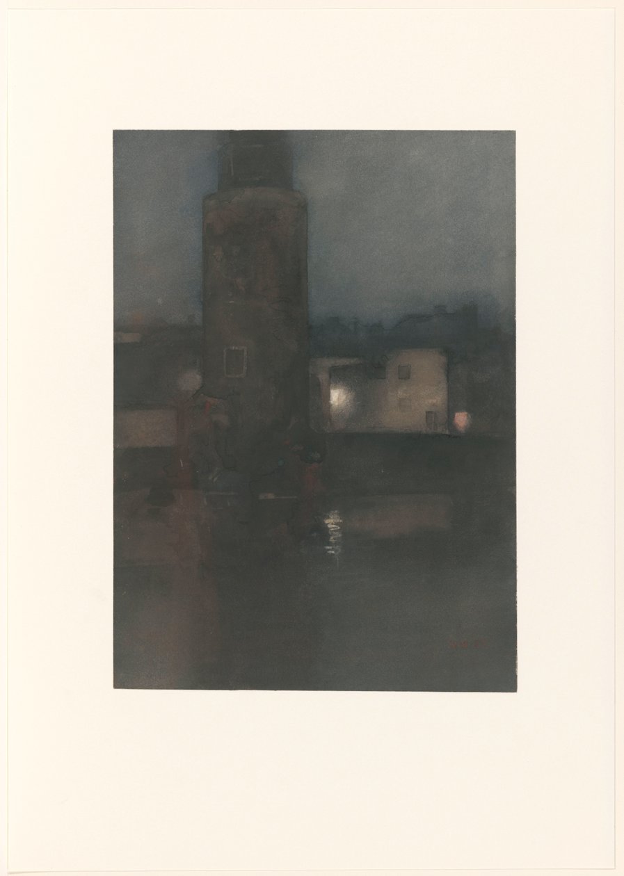 La Montelbaanstoren de Ámsterdam por la noche de Willem Arnoldus Witsen