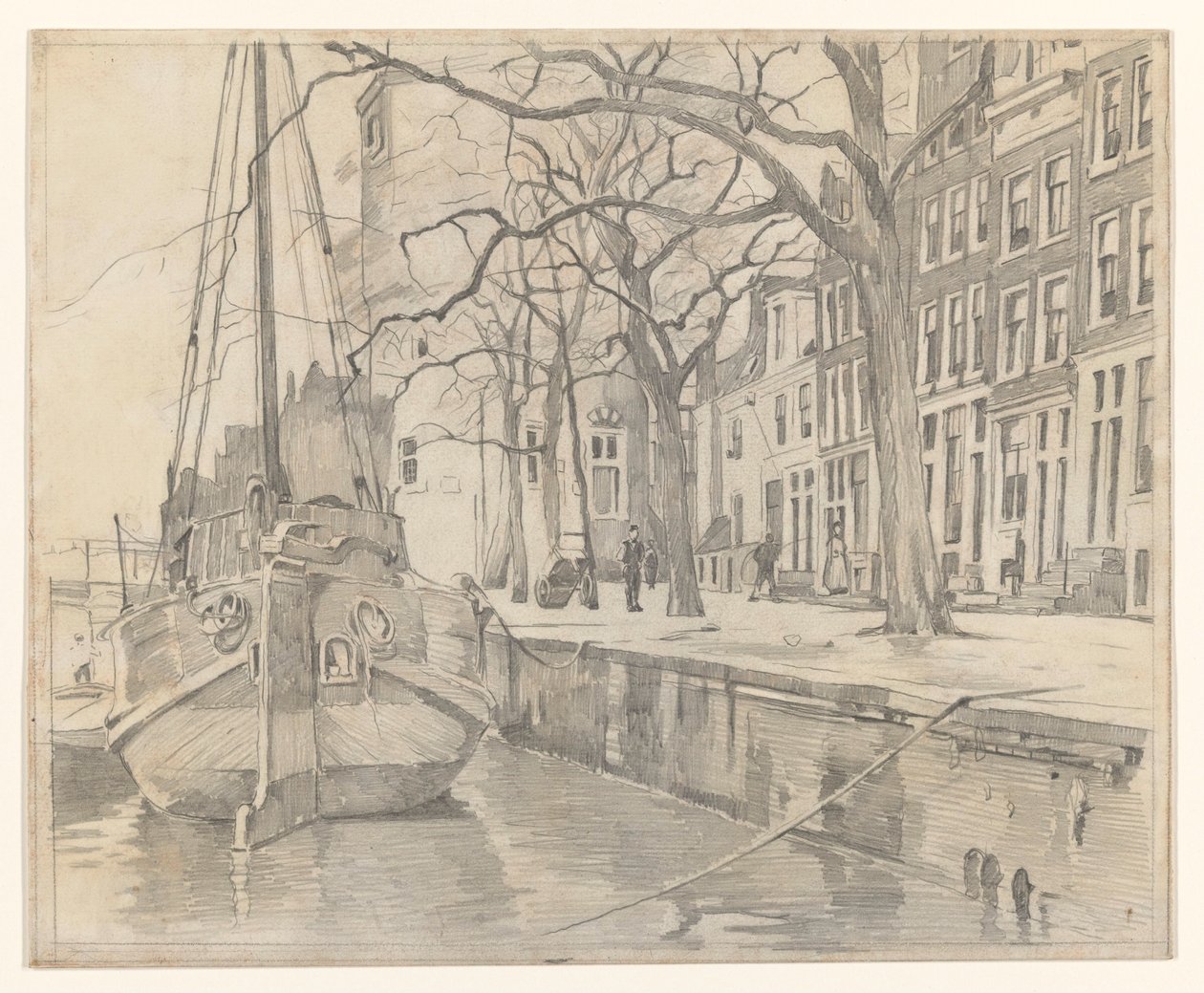 Vista desde el canal Waalseilandsgracht hacia la torre Montelbaan y algunas casas a orillas del Oude Waal de Willem Witsen