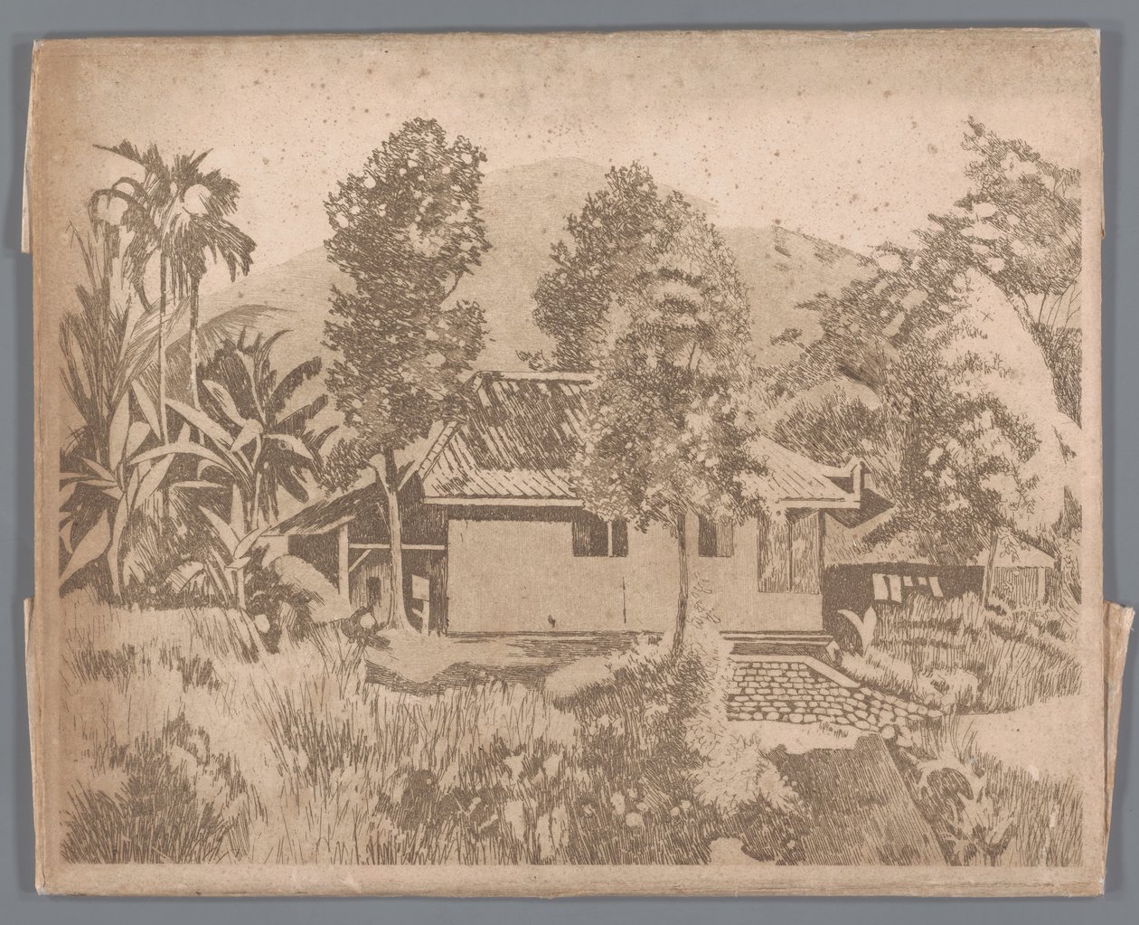 Casa con el volcán Salak al fondo, Buitenzorg de Willem Arnoldus Witsen
