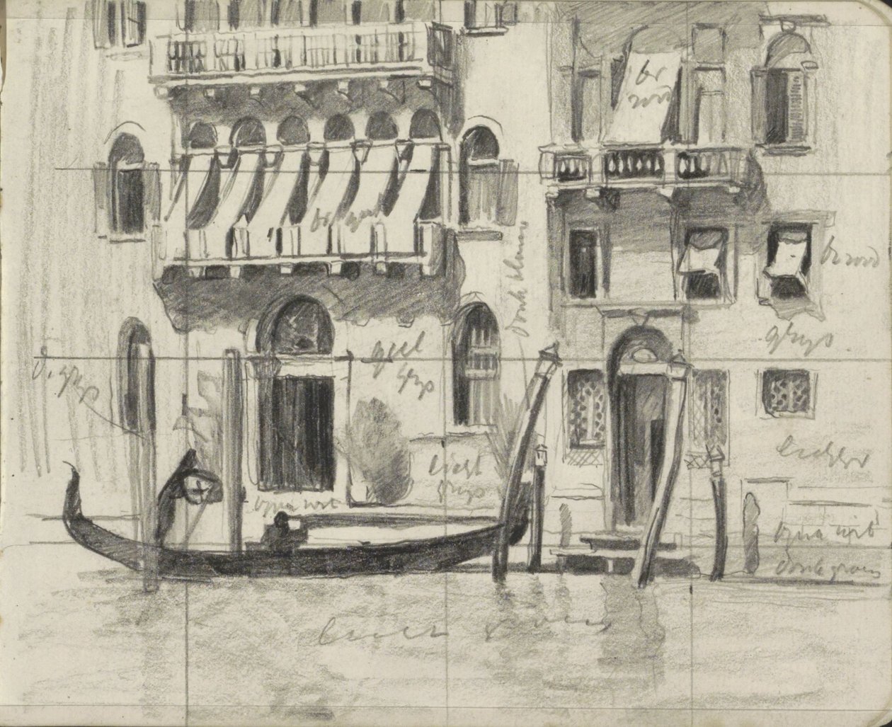 Casas con toldos sobre balcones en el Gran Canal de Venecia de Willem Arnoldus Witsen