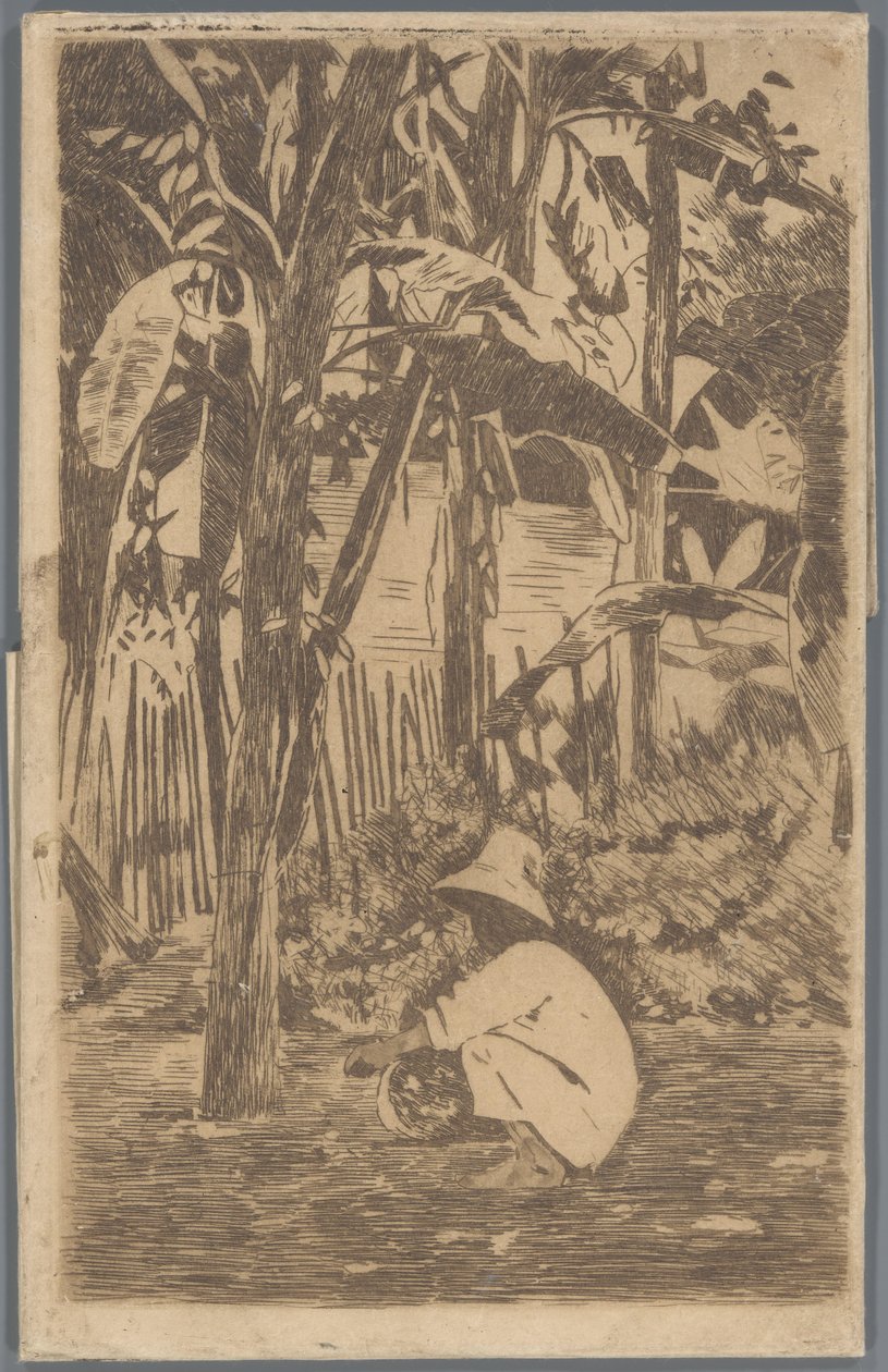 Niño agachado en un jardín, Buitenzorg de Willem Arnoldus Witsen