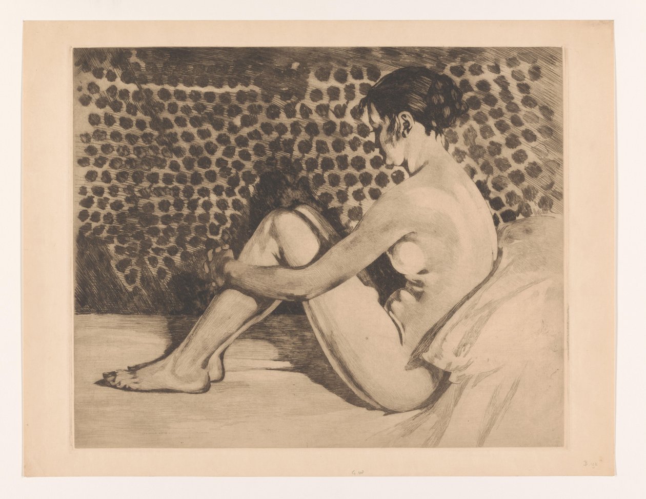 Joven desnuda con los brazos alrededor de las rodillas
Desnudo, con las rodillas levantadas, sentado en un diván (título original) de Willem Arnoldus Witsen