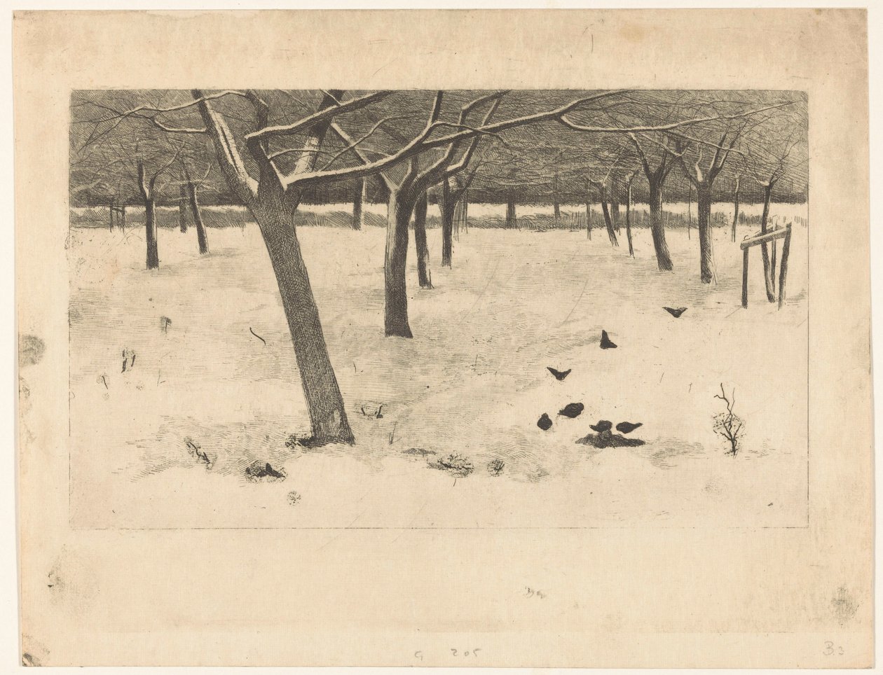 Huerto nevado con pájaros de Willem Arnoldus Witsen