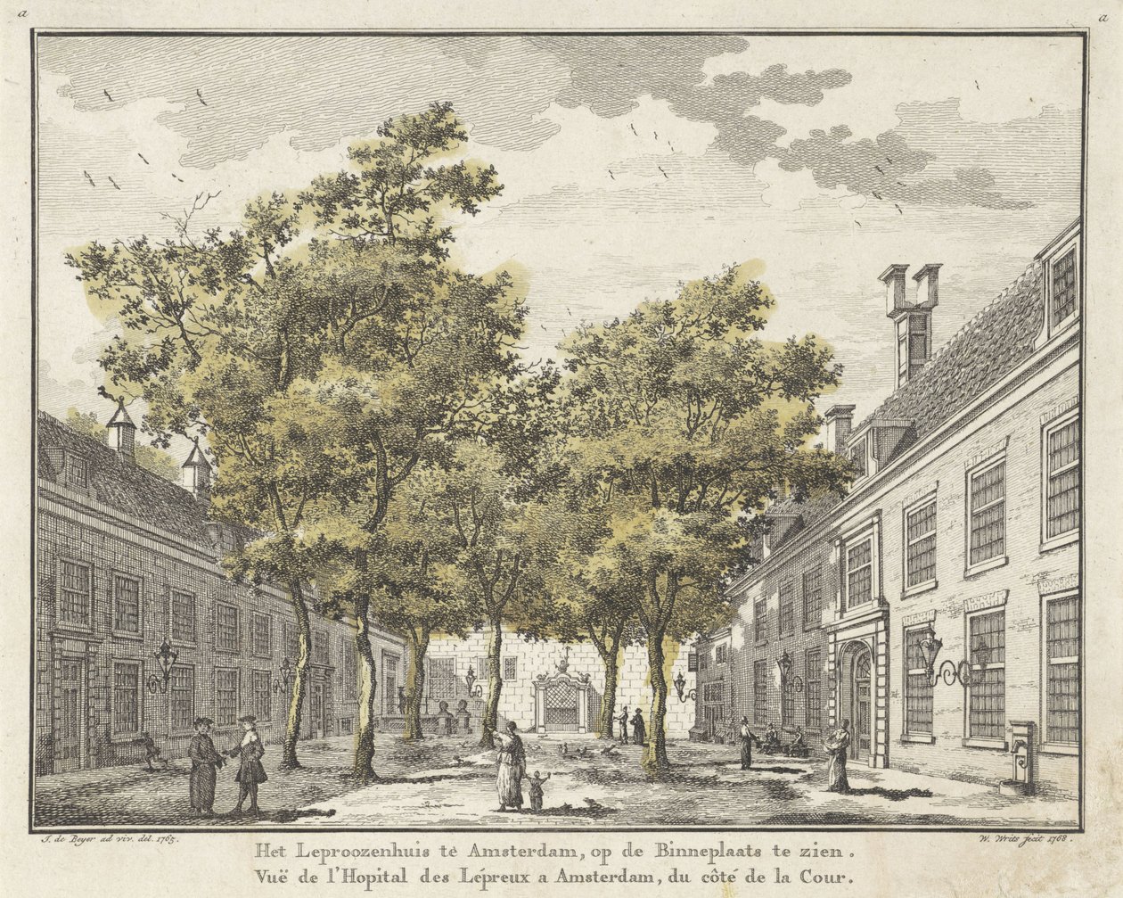 Vista del patio de la Leprozenhuis de Ámsterdam de Willem Writs