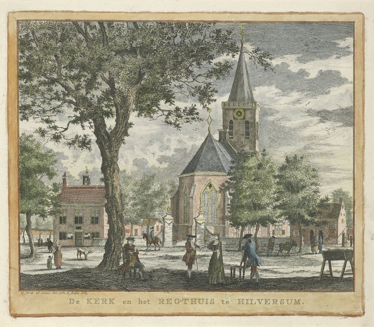 Iglesia y casa rectoral en Hilversum en 1762 (antes del incendio de 1766)
La iglesia y la rectoría de Hilversum (título en el objeto) de Willem Writs