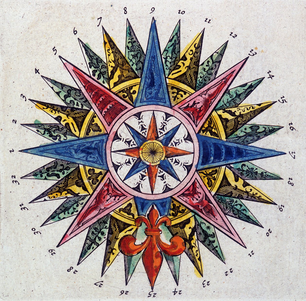 Rose des vents (detalle), "Le theatre du monde ou Nouvel atlas" por Guillaume et Jean Blaeu de Willem and Joan  Blaeu