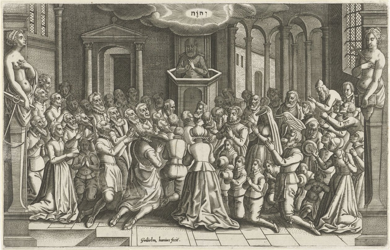 Acción de gracias en una iglesia tras el alivio de Leiden Beschryving der Stadt Leyden de Orlers (título de la serie) de Willem de Haen