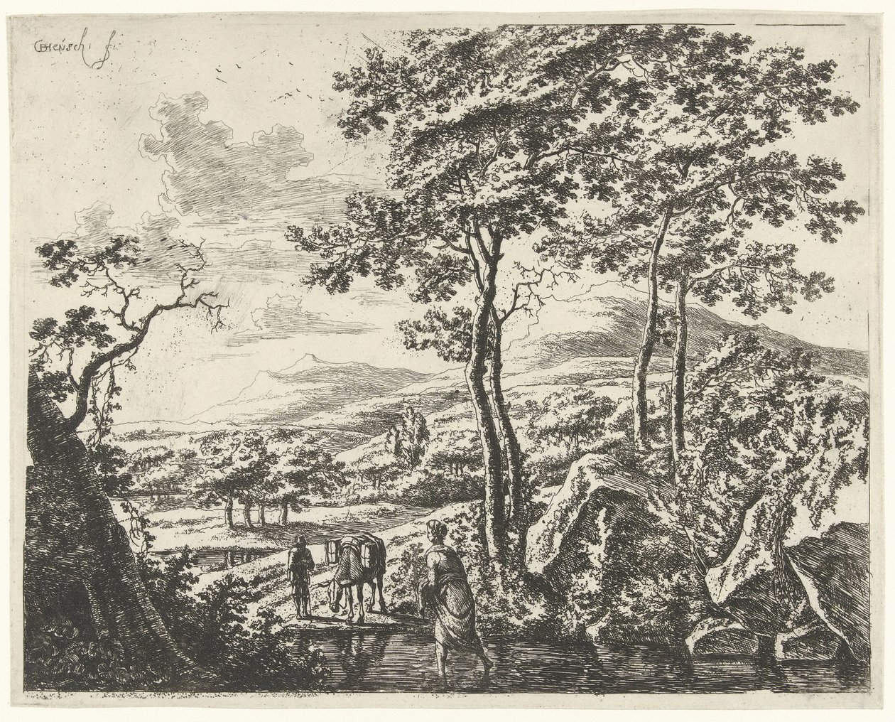 paisaje con un arriero Paisajes con figuras (título de serie) de Willem de Heusch