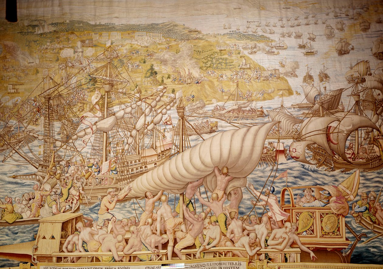 Conquista de Túnez por el emperador Carlos V: la sede de Golette en 1535. Detalle de un tapiz de Willem de Pannemaker (activo hacia 1535-1554) 1554 Alcázar de Sevilla de Willem de Pannemaker