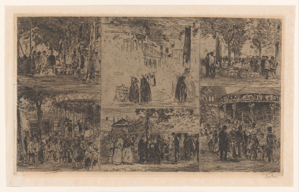 Seis bocetos de un día de mercado y feria de pueblo de Willem de Zwart (signed by artist)