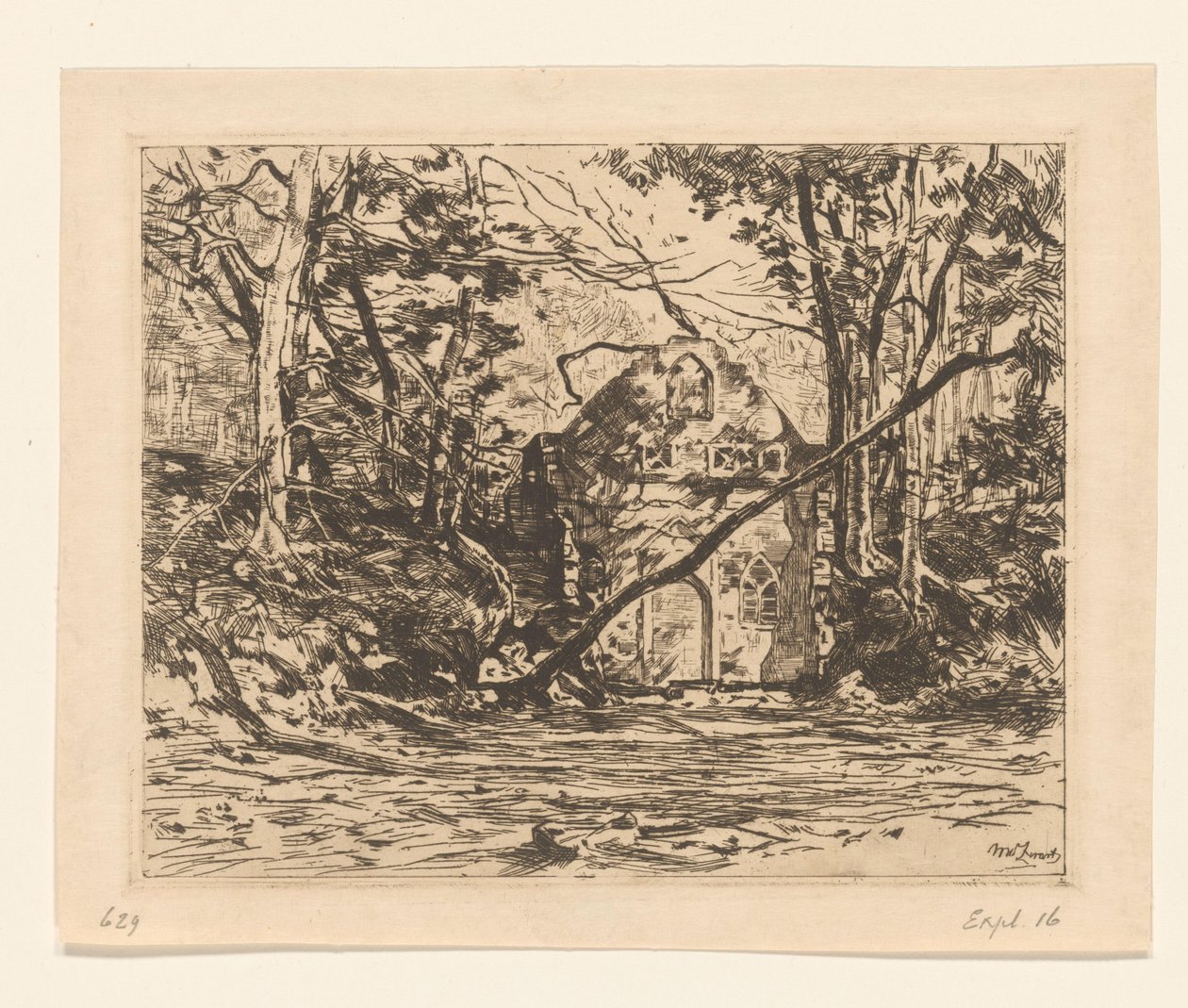 Ruina en un bosque
Ruina con árbol arrancado (Lage Vuursche) (título original) de Willem de Zwart