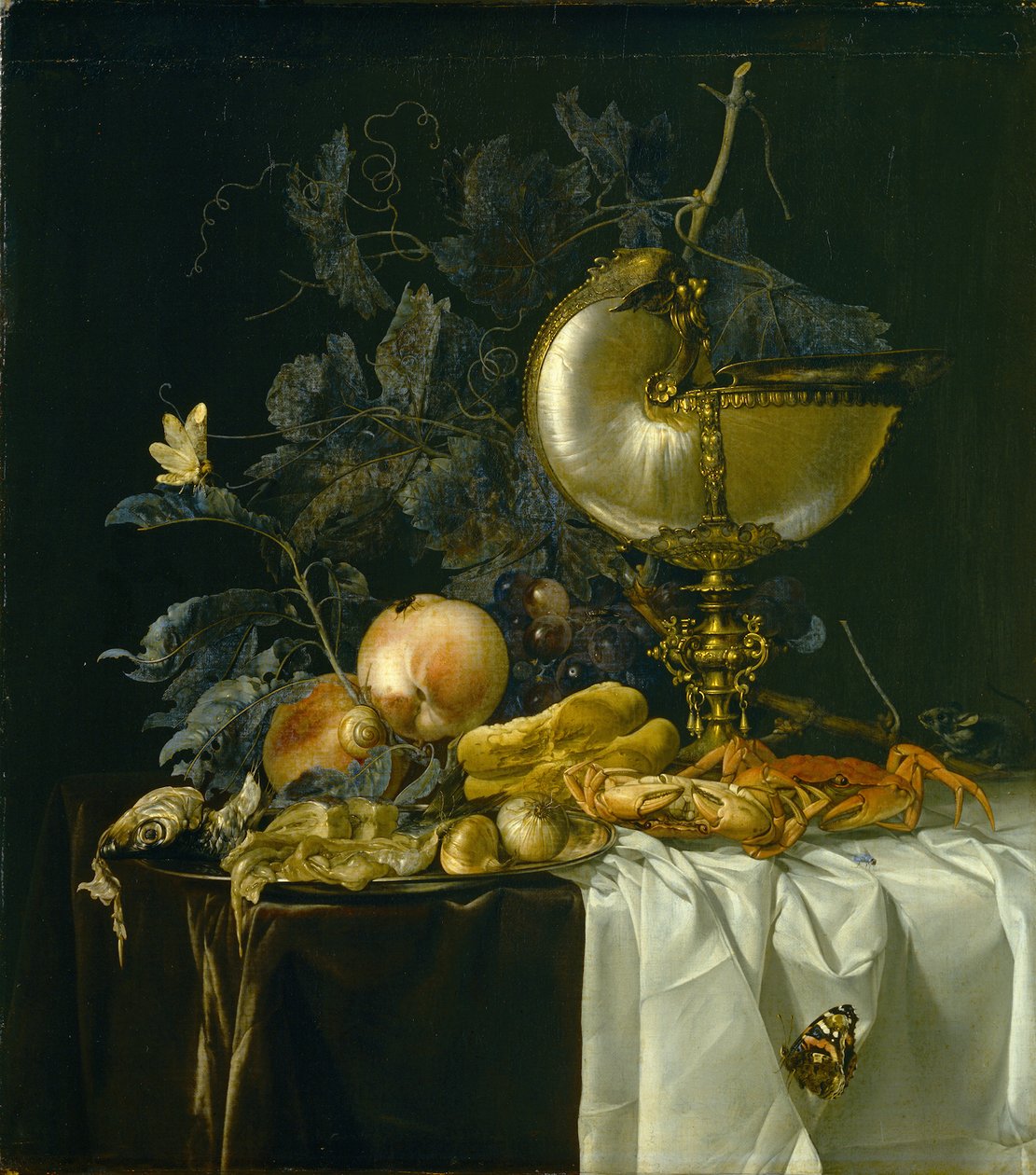 Naturaleza muerta con copa de Nautilus de Willem van Aelst