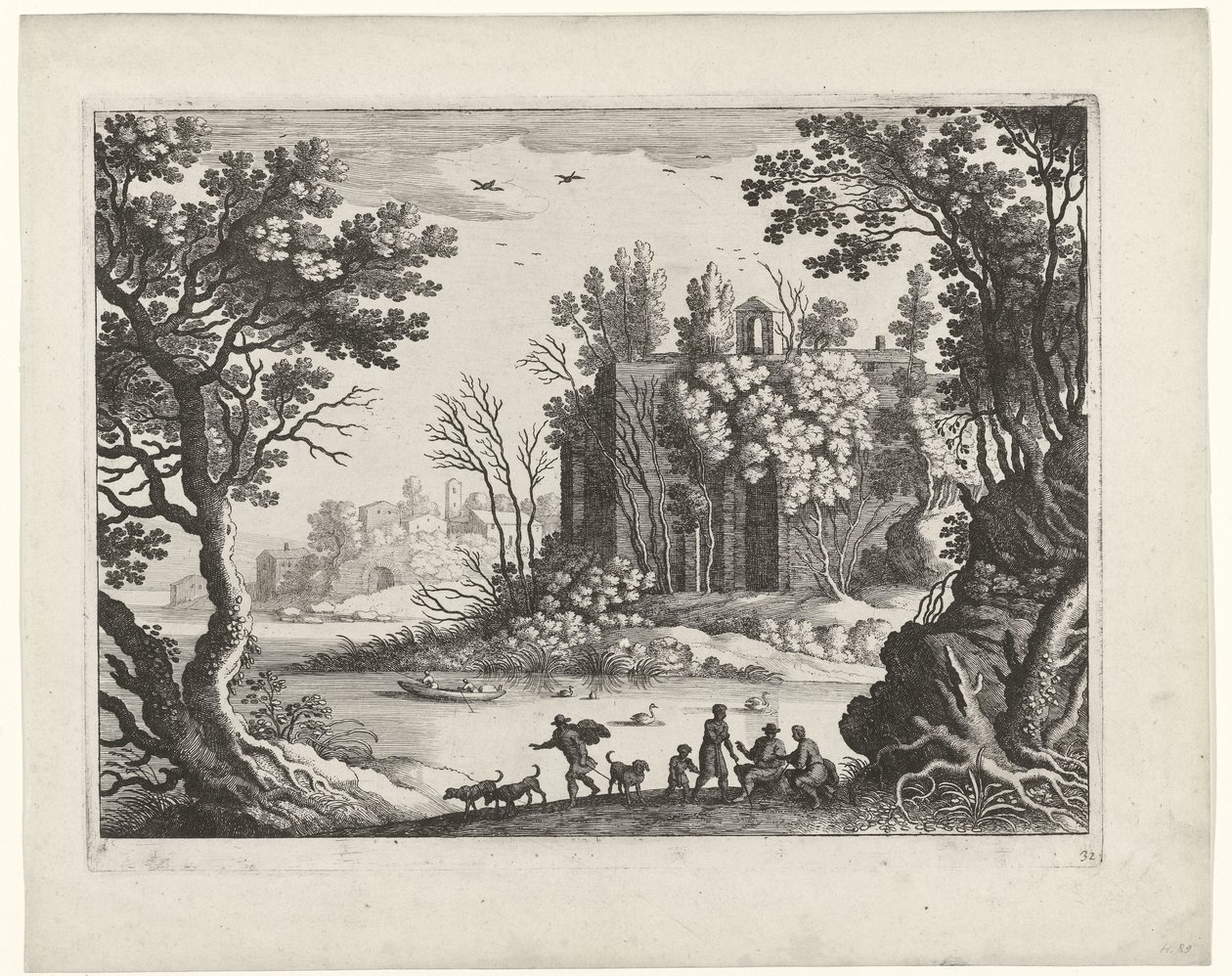 Construyendo sobre un río Paisajes italianos (título de la serie) de Willem van Nieulandt (II)