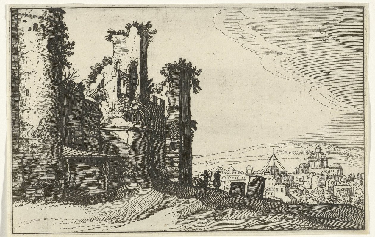 Vista de Roma desde el Monte Pincio Ruinas romanas y paisajes costeros (serie 1) (título de la serie) de Willem van Nieulandt (II)