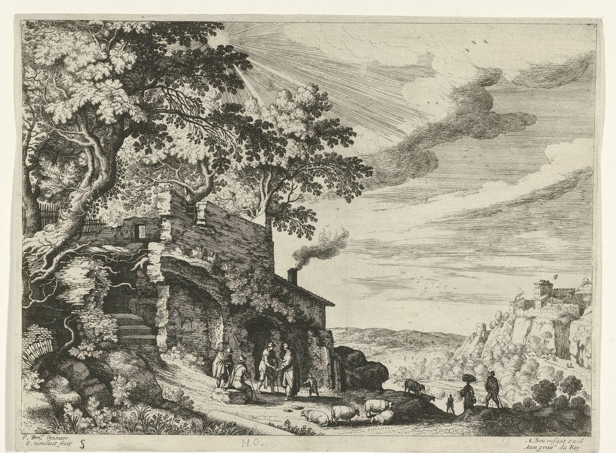 Pastores en una ruina Paisajes italianos (título de la serie) de Willem van Nieulandt (II)