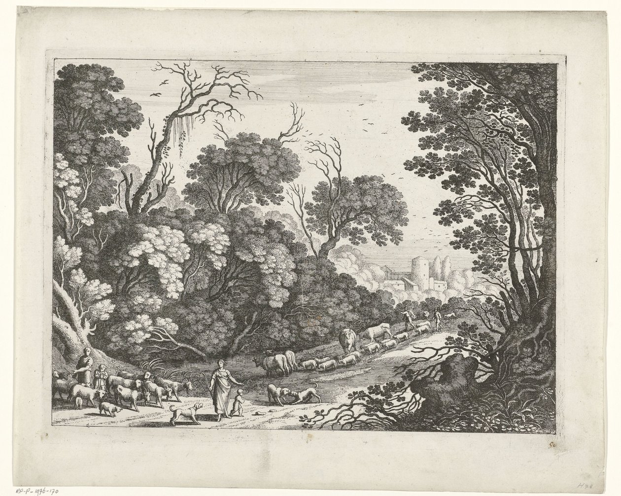 Pastores con el rebaño Paisajes italianos (título de la serie) de Willem van Nieulandt (II)