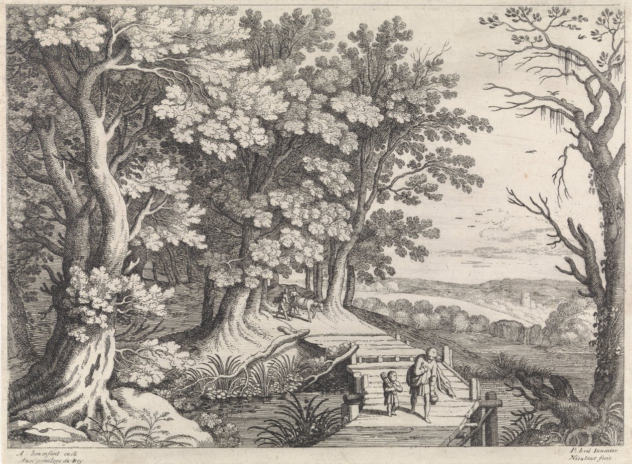 Paisaje con Abraham e Isaac Paisajes italianos (título de la serie) de Willem van Nieulandt (II)