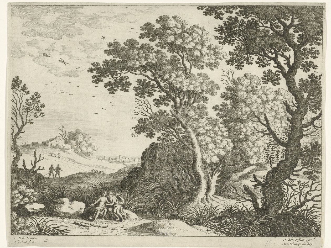 paisaje con diana y una ninfa Paisajes italianos (título de la serie) de Willem van Nieulandt (II)