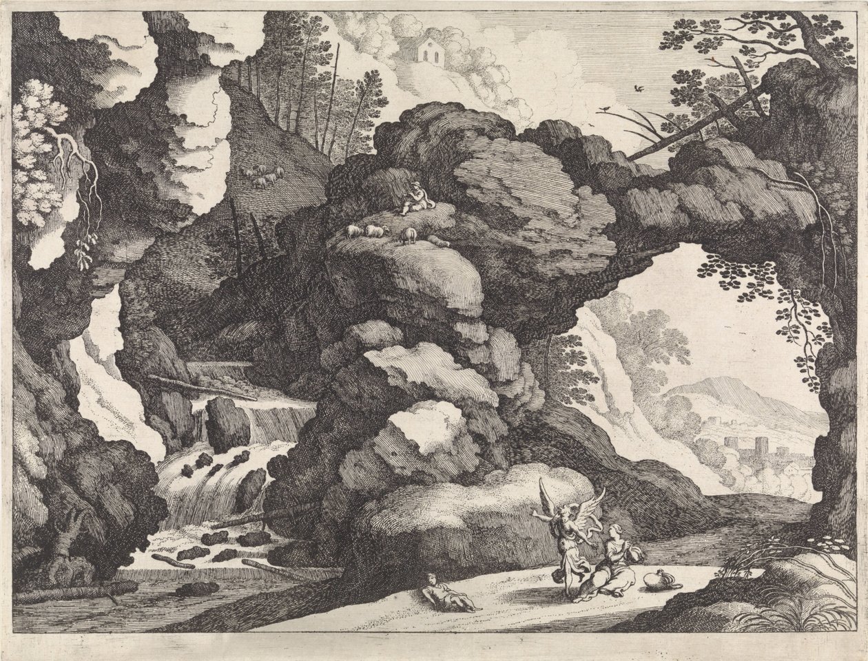 Paisaje con Agar e Ismael Paisajes italianos (título de la serie) de Willem van Nieulandt (II)