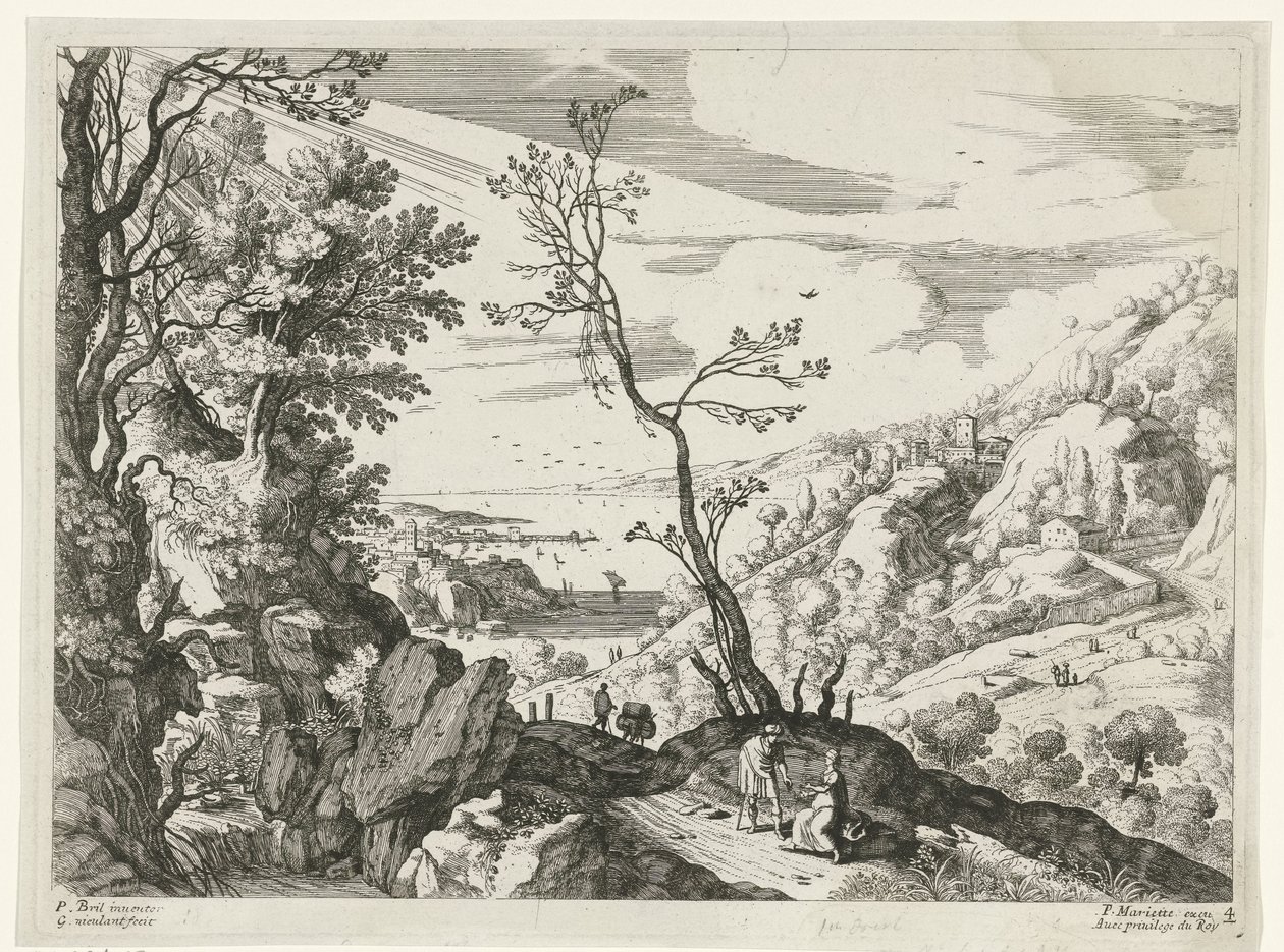 Paisaje con Judá y Tamar Paisajes italianos (título de la serie) de Willem van Nieulandt (II)