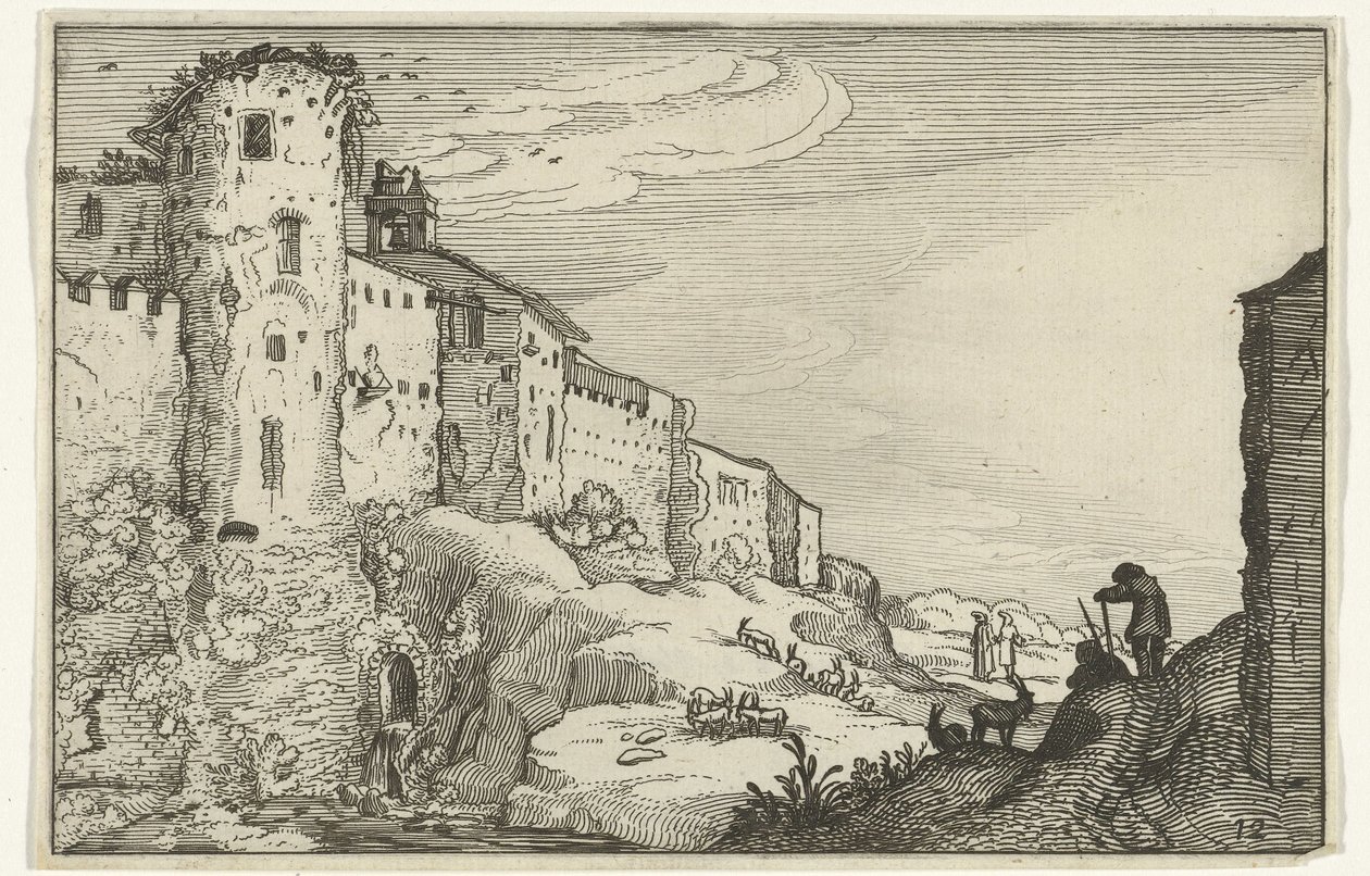 paisaje con ruinas romanas Ruinas romanas y paisajes costeros (serie 1) (título de la serie) de Willem van Nieulandt (II)