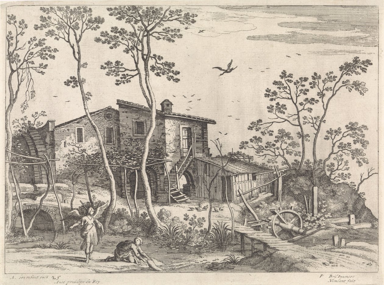 Paisaje con Tobías y el Ángel Paisajes italianos (título de la serie) de Willem van Nieulandt (II)