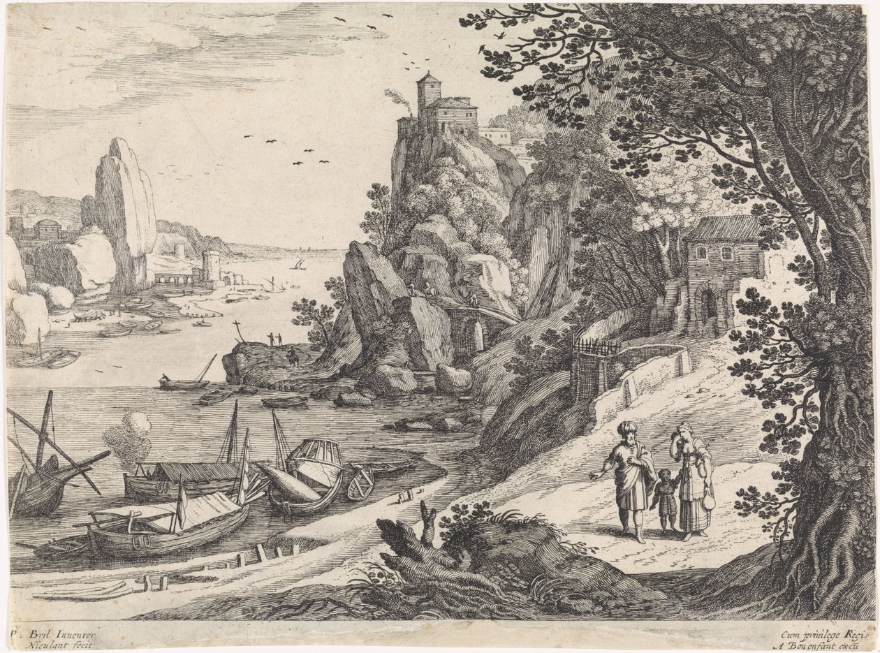 Paisaje con la Expulsión de Agar e Ismael Paisajes italianos (título de la serie) de Willem van Nieulandt (II)